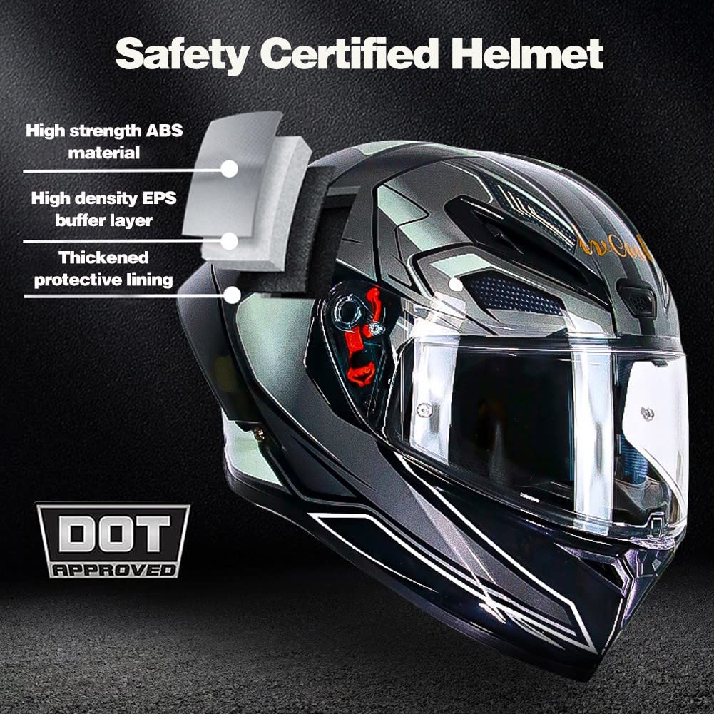 Bluetooth Full Face Motorcycle Helmet, DOT Approved Flip Up Anti-Fog Double Visor Helmet, Street Bike Helmet, Built-in Dual Speaker with Microphone, for Adults Men and Women M~XXL