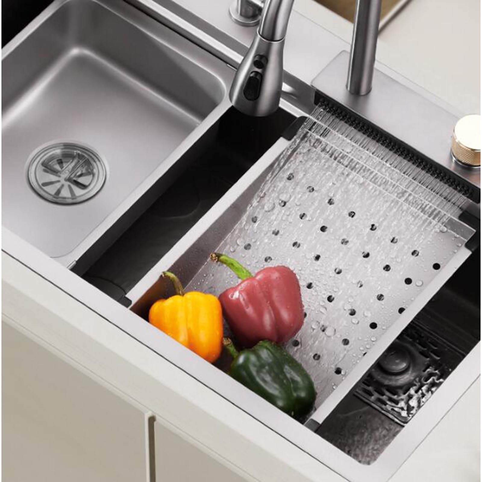 Lavello da Cucina in Acciaio Inossidabile, Vasca Singola Grigia con Rubinetto a Cascata, lavello Multifunzionale per Ristorante, Ideale per la Nuova Decorazione Domestica, lavelli per lavastoviglie