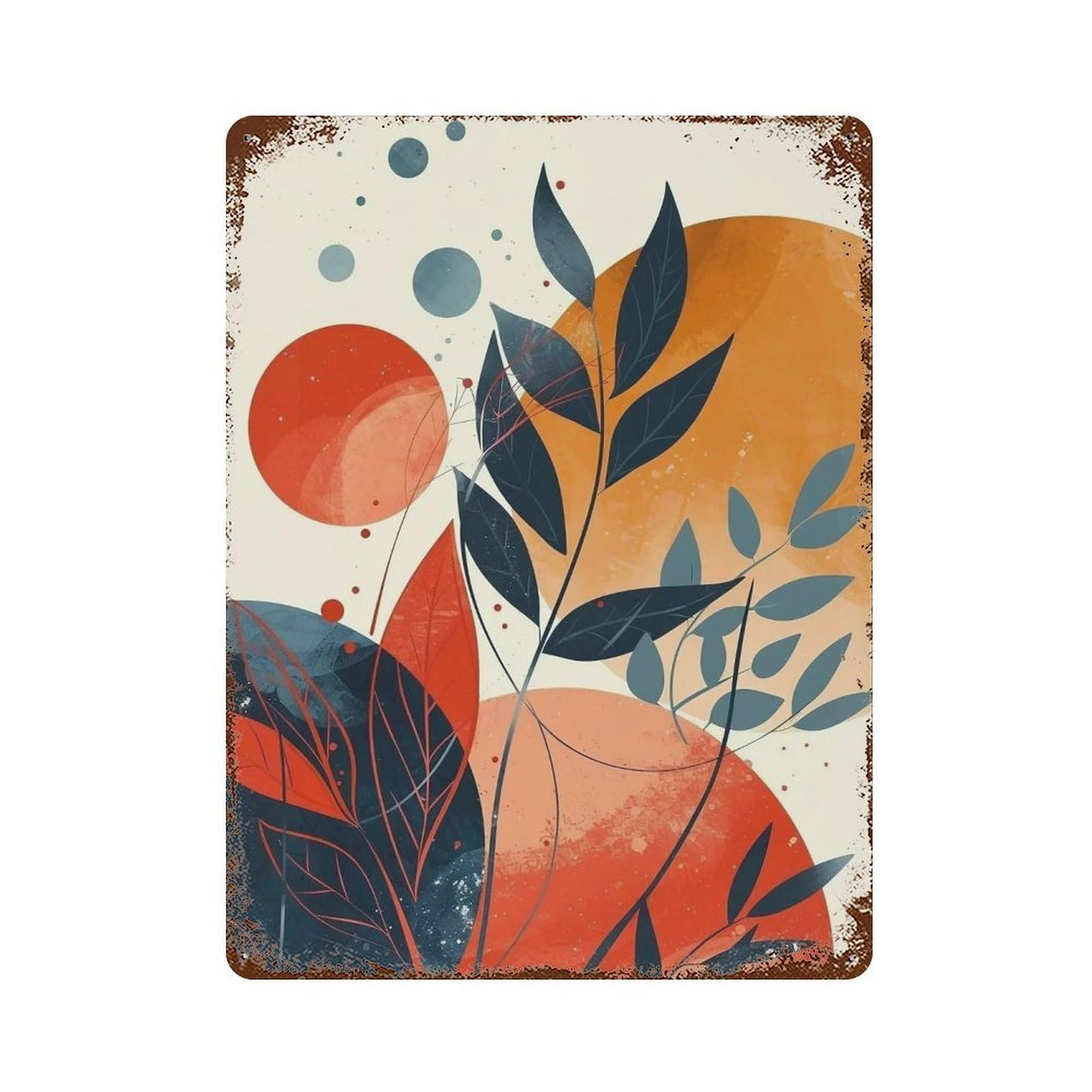WUJHGRSG Minimal Soft Wash Multicircular Botanical Layout 01 Wall Art Retro Iron Vintage Metal Tin Sign Poster Modern Decor for Home Cofffee Club Bar Shop Style 40x30cm