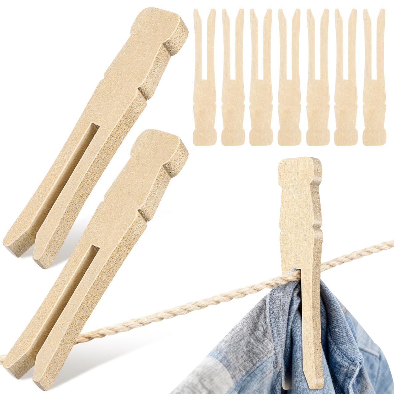 50Pcs Wooden Clothes Pins Large Natural Wood Clips for Hanging Clothes Art Photo Displays Indoor Outdoor