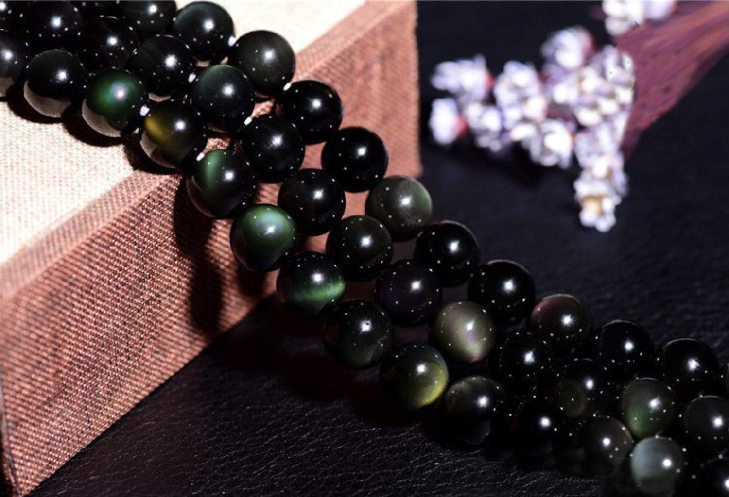 16mm Natural Black Obsidian Beads, Monocular Rainbow Eyes Obsidian Beads for Jewelry Making (HYS5) (16mm)