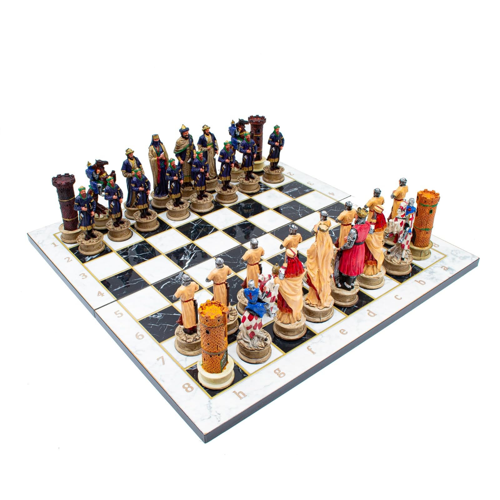 Ensemble d'échecs personnalisé en bois fait à la main, ensemble d'échecs sur le thème de l'Empire romain et ottoman, échiquier en noyer fait à la main, pièces d'échecs peintes à la main.