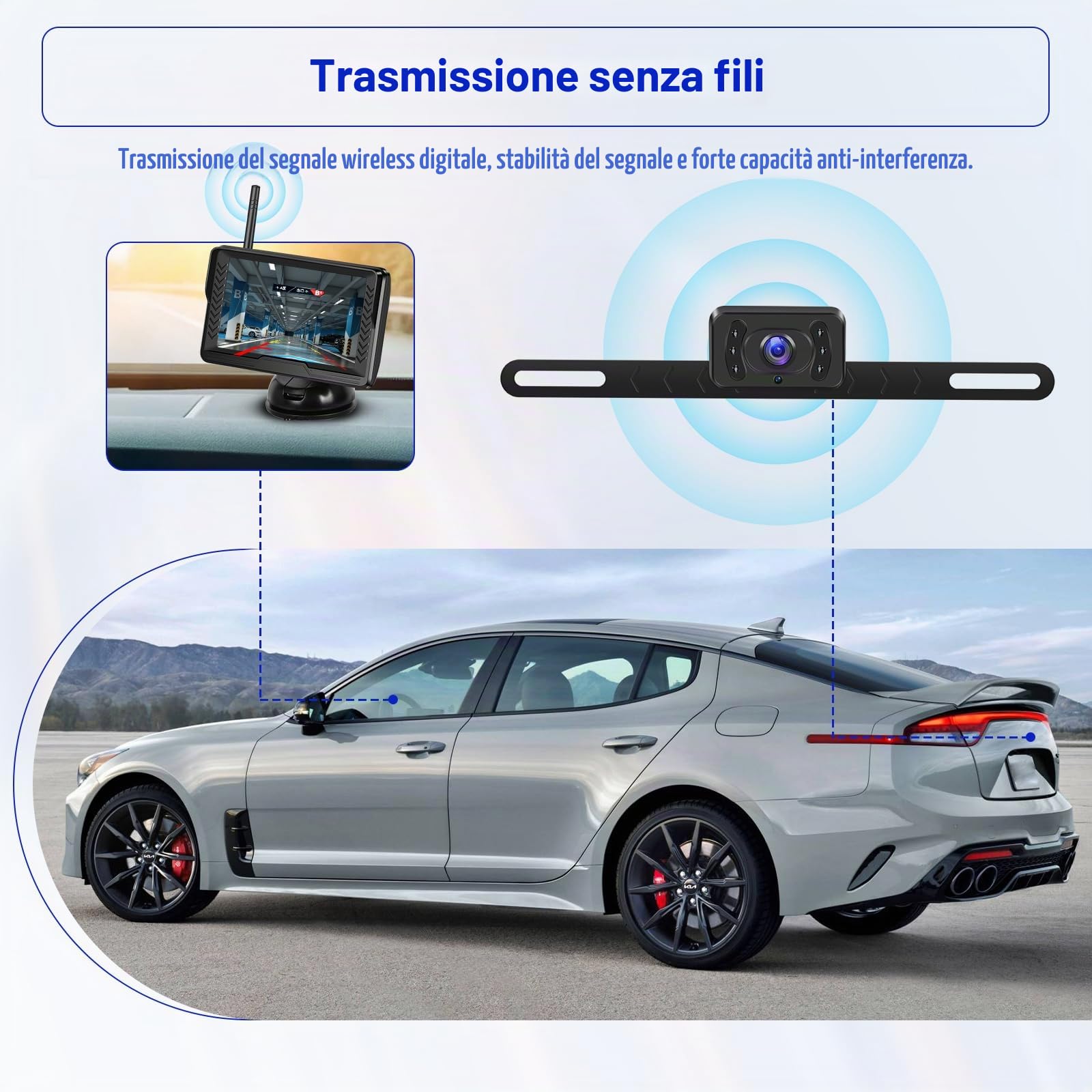 Hikity Telecamera Retromarcia Wireless AHD 5" LCD IP69 | Visione Notturna a Colori, Telecamera Posteriore, per Auto 12V