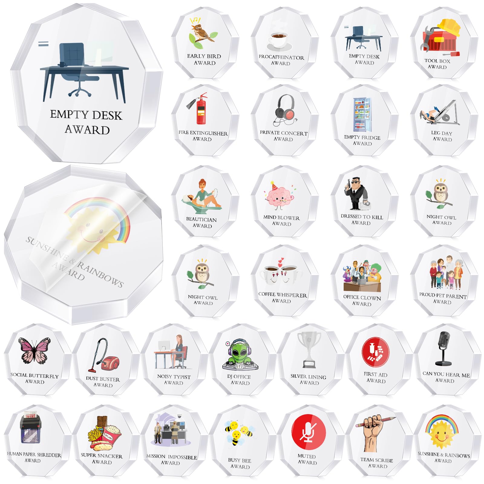 30 Pcs Christmas Funny Trophy Awards Gifts Bulk Employee Staff Coworker Team Appreciation Gift Small Clear Acrylic Reward Medallions for Teacher Nurse