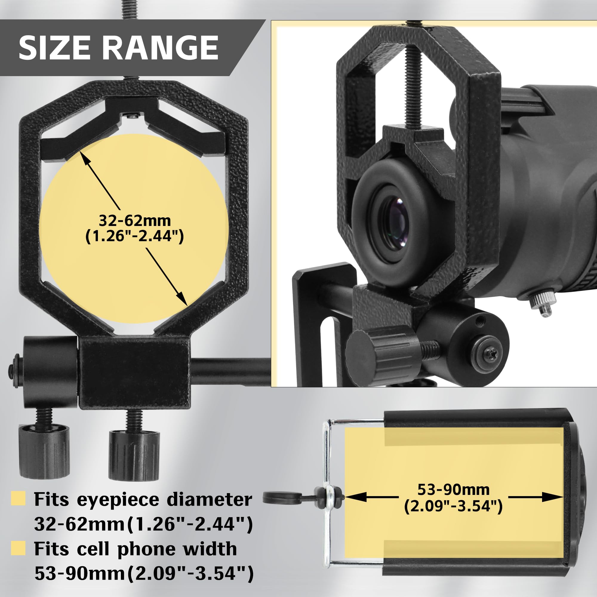Soporte universal para adaptador de cámara de telescopio para teléfono celular, funciona con telescopio, telescopio, microscopio, monocular, binocular