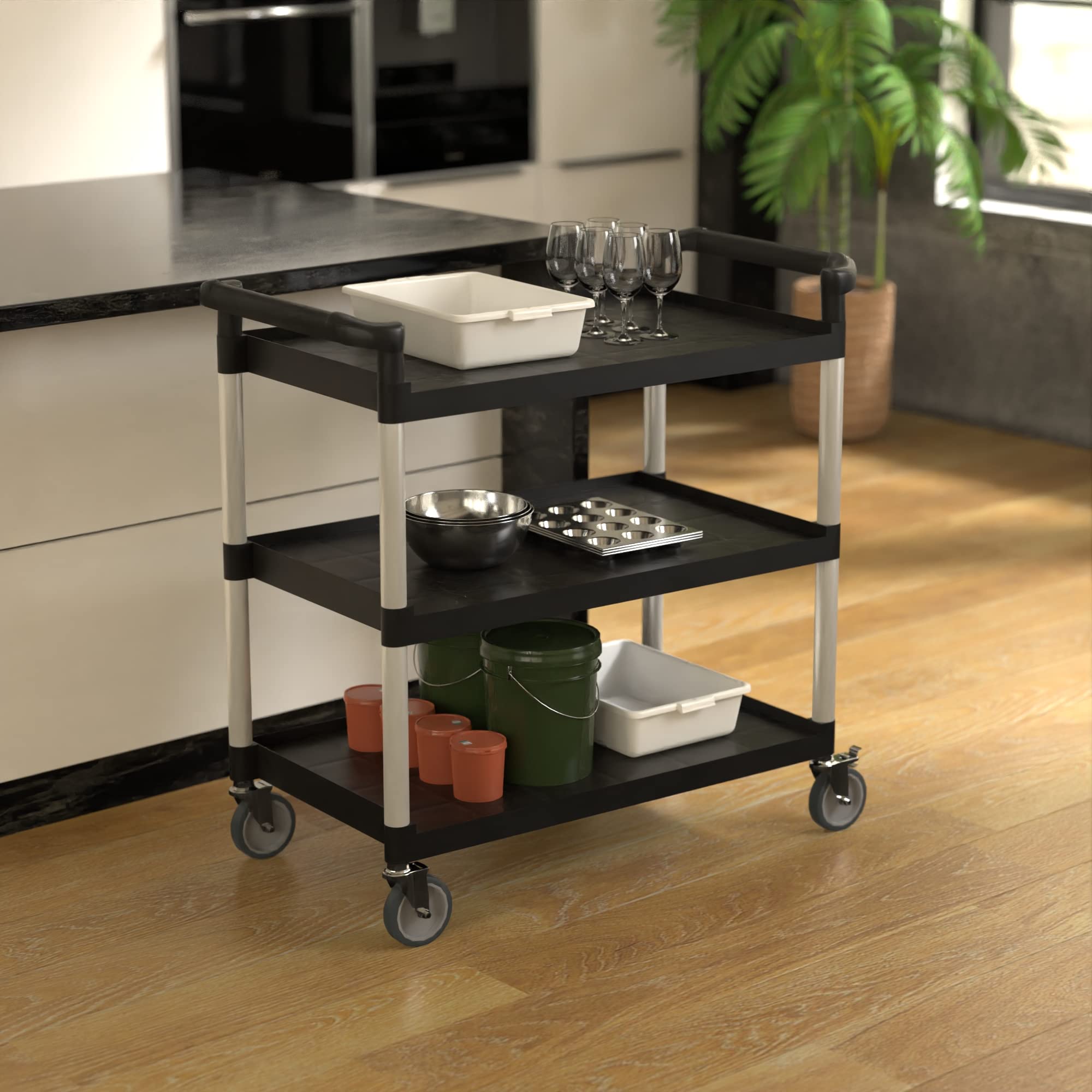 Krollen Industrial Black Utility/Bussing Cart with Three Shelves - 42