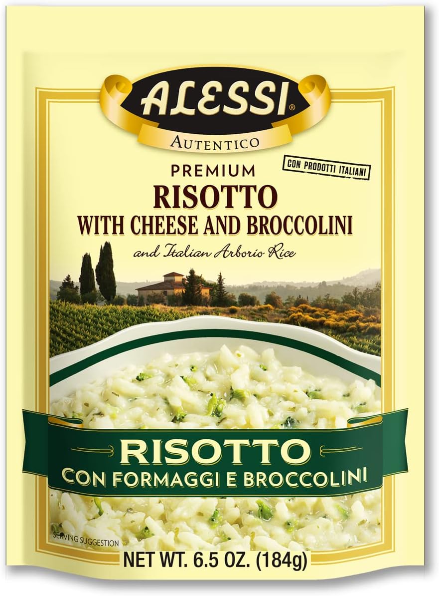 Alessi Autentico, Premium Seasoned Risotto, Italian Arborio Rice, Easy to Prepare, 8oz (Cheese & Broccolini, Pack of 6)