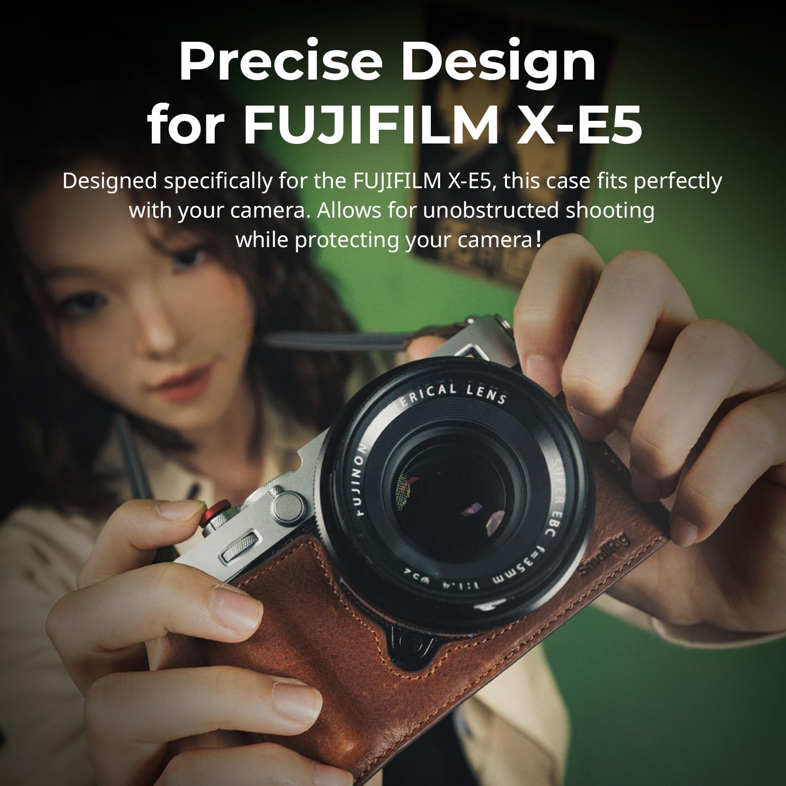 SMALLRIG Zestaw skórzanych futerałów do FUJIFILM X-E5, Vintage Half-Body Shell do FUJIFILM X-E5, z paskiem na ramię (brązowy) - 5449