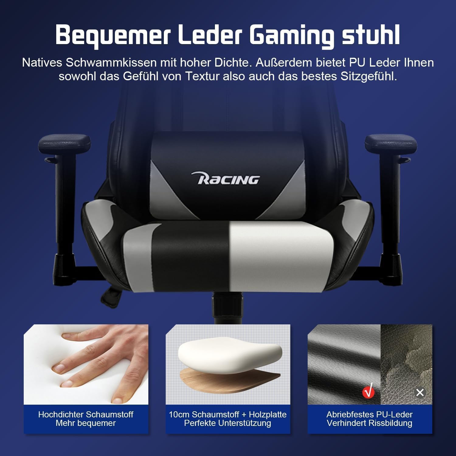 Homimaster Gaming Stuhl, Gaming Chair mit verstellbare Lendenkissen, Kopfkissen und Armlehnen,Ergonomischer Gamer Stuhl gepolstert, Gaming Stuhl 150 kg Belastbarkeit