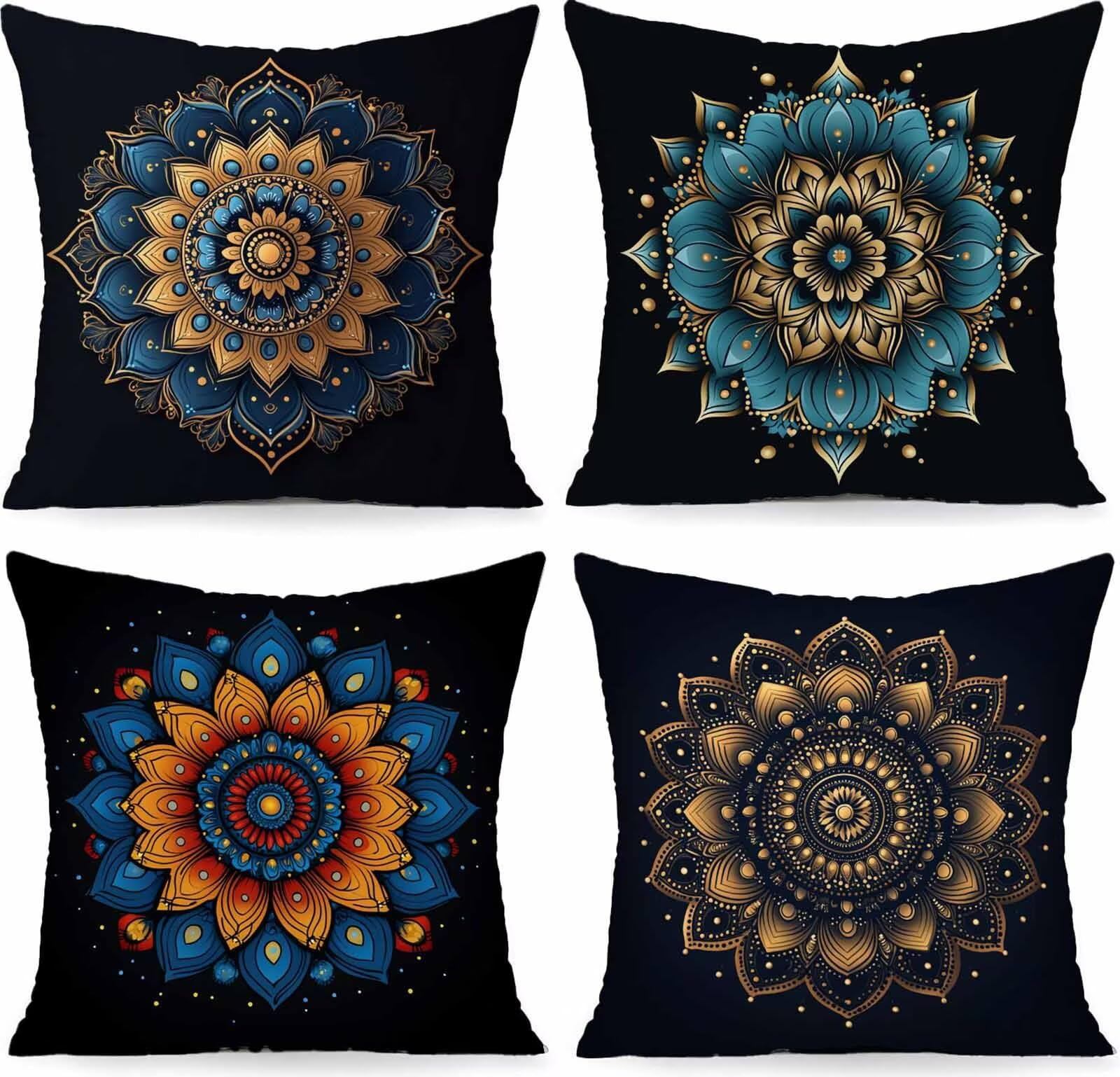 Coussin canape 55x55 imperméable extérieur bleu fleur lin lot de 4