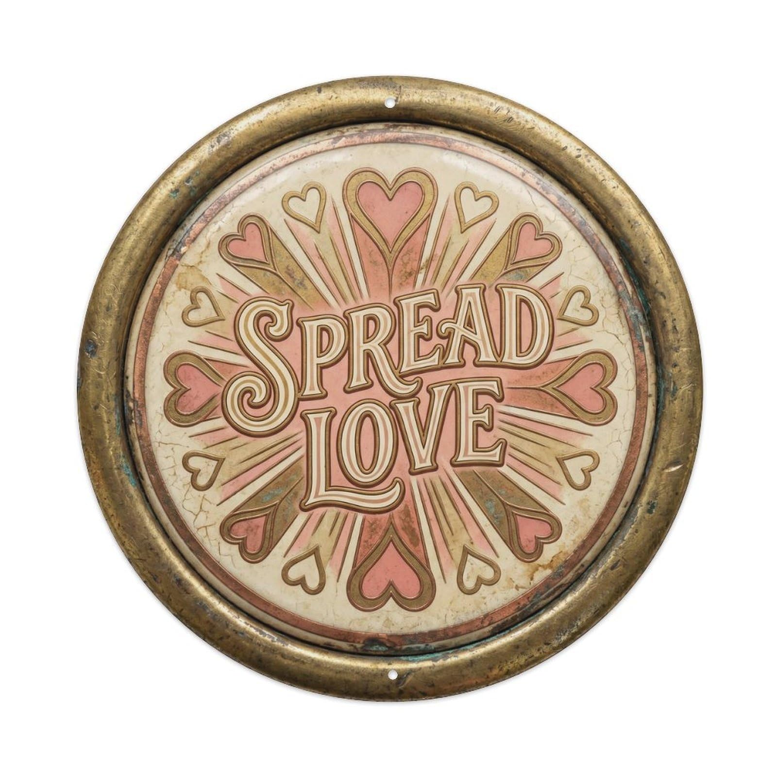 Spread Love Classic Workshop Display Retro Slogans Metal Tin Sign Plaque Wall Decor for Cafe, Club, Garden Round Metal Poster 8x8Inch