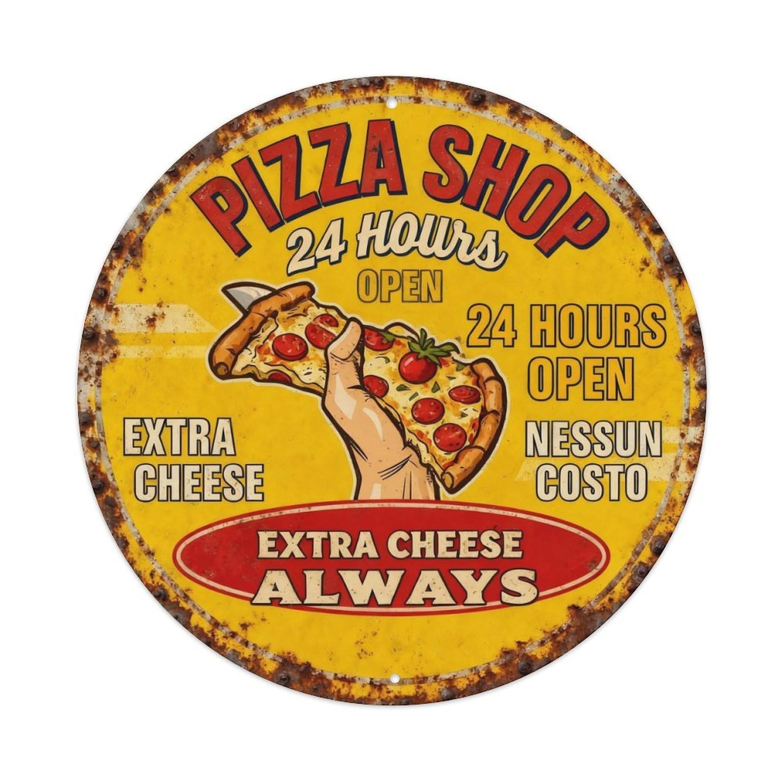 Pizza Shop 24 Hours Open Metal Tin Sign Plaque