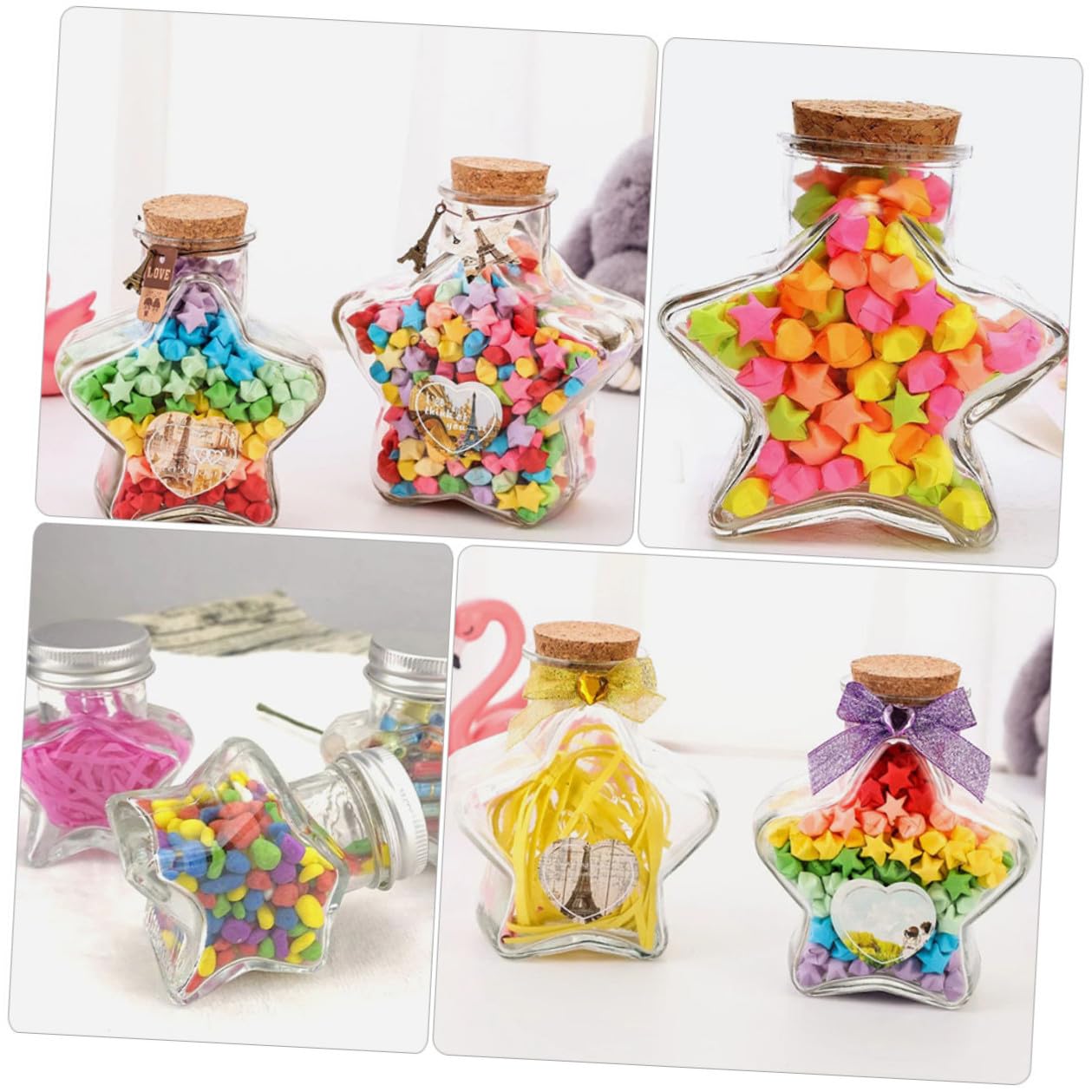 2 pezzi Bottiglie di Vetro con Tappo in Sughero Forma Stella da Barattoli Trasparenti per Messaggi Oli Essenziali e Decorazioni Contenitori Multiuso in Vetro