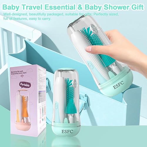 Miniatura 6 de ESFC Juego de cepillos eléctricos portátiles para biberones con cepillo eléctrico para botellas, cepillo para pezónpajilla, espumador de leche y