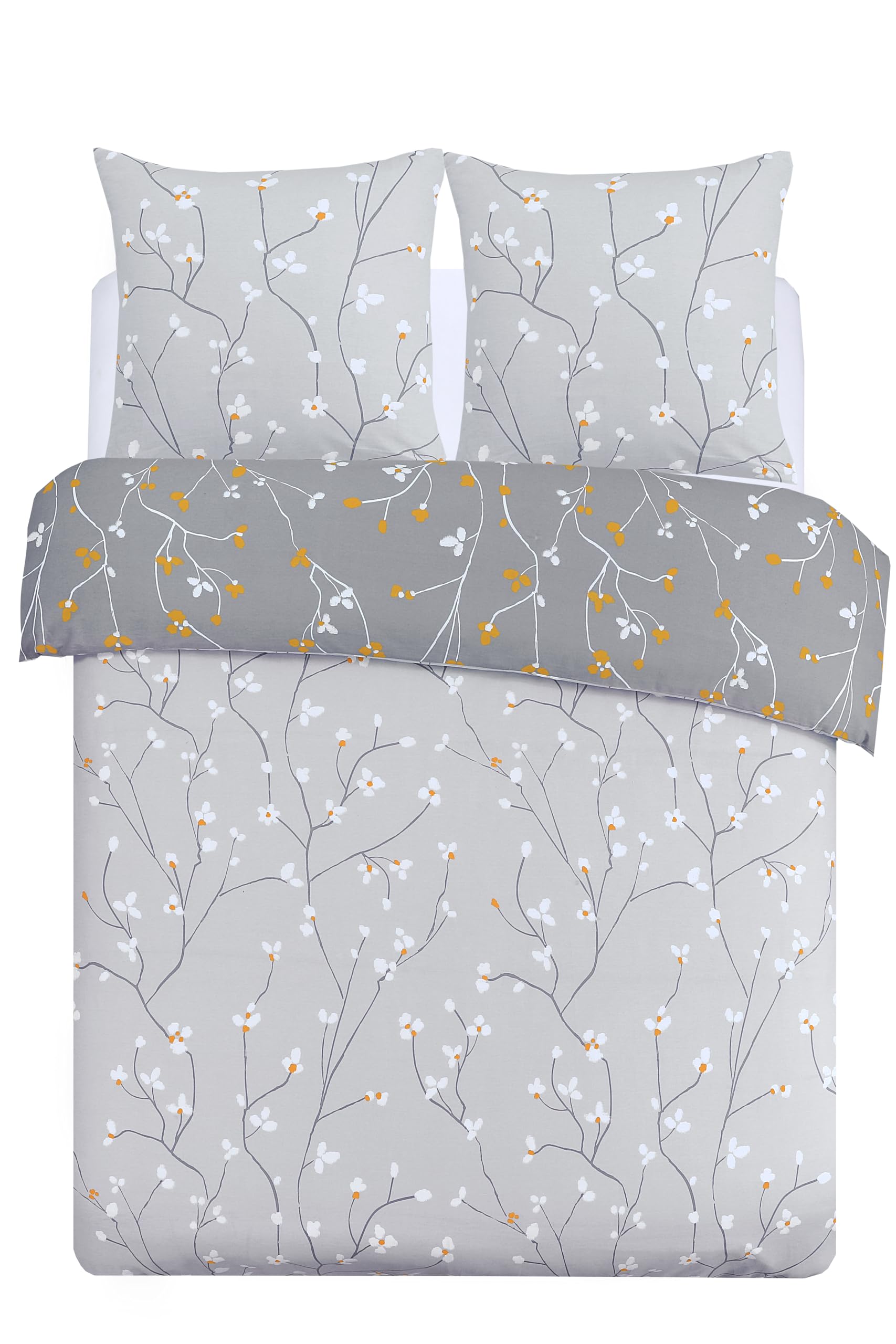 Vision - Parure de lit Réversible 100% Coton - Freya Gris - Set de Housse de Couette 260x240 cm avec 2 taies d'oreiller pour lit Kingsize 2 Personnes - Fibres Naturelles - Oekotex
