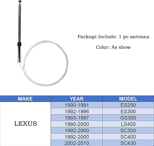 Miniatura 6 de Anina Antena de alimentación compatible con Lexus ES250-ES300-GS300-LS400-SC300-SC300-SC300-SC400-SC430 - mástil de antena para radio AMFM