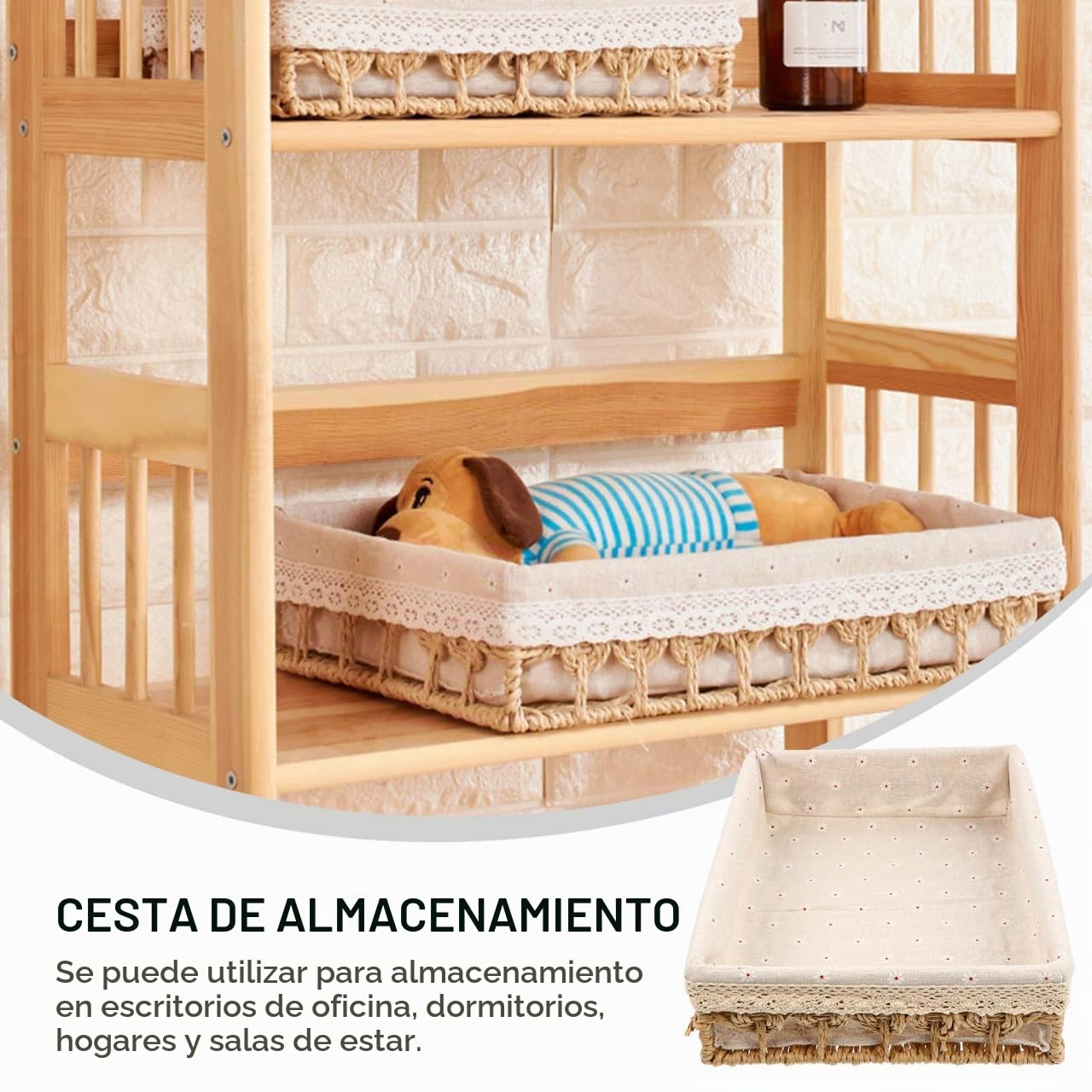 HEMOTON Cesta De Almacenamiento De Escritorio Organizador Tejido Simulado Cesta De Ratán Imitación Para Oficina Dormitorio Y Hogar 13.77 X 9.84 X 3.14 in