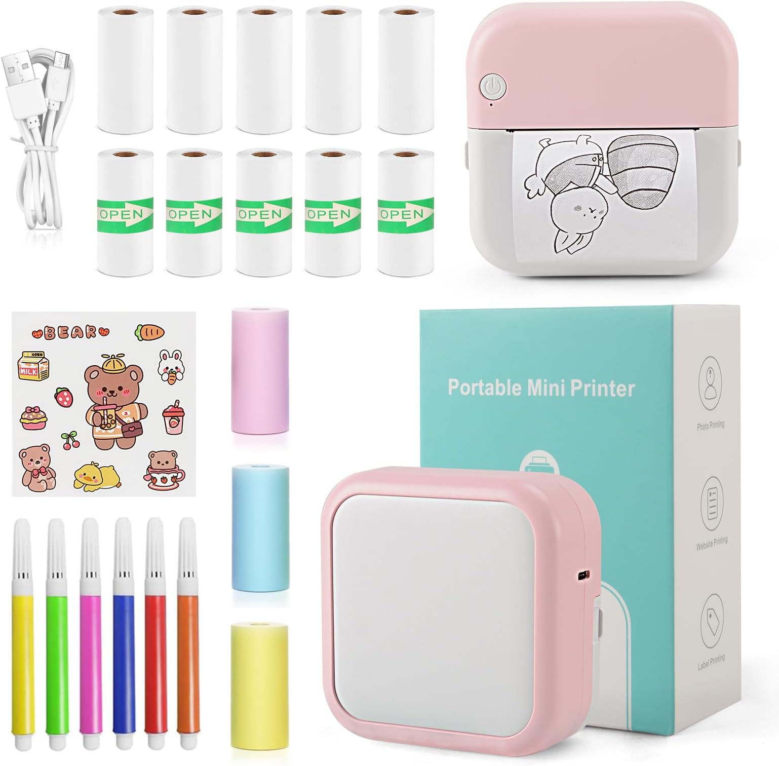 Amazon.com: Grednfhat Mini Sticker Printer, Bluetooth Smart Pocket ...