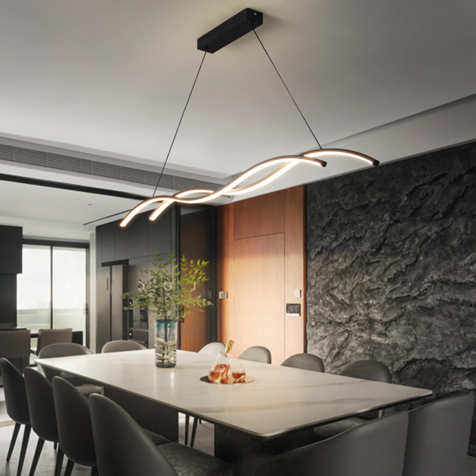 Bellastein Moderne LED pendelleuchte esszimmer dimmbar hängelampe esstisch schwarz, Wohnzimmer Küche Hängend Lampe Moderne Kreative Designer Kronleuchter Büro Leuchten Deckenleuchte (Schwarz, L90cm)