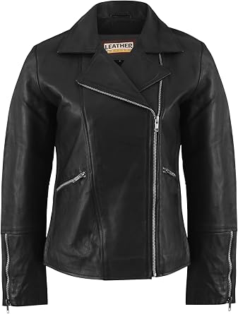 Womens Real Lambskin Asymmetrical Motorcycle Jacket-Biker Style Genuine Womens Leather Jacket