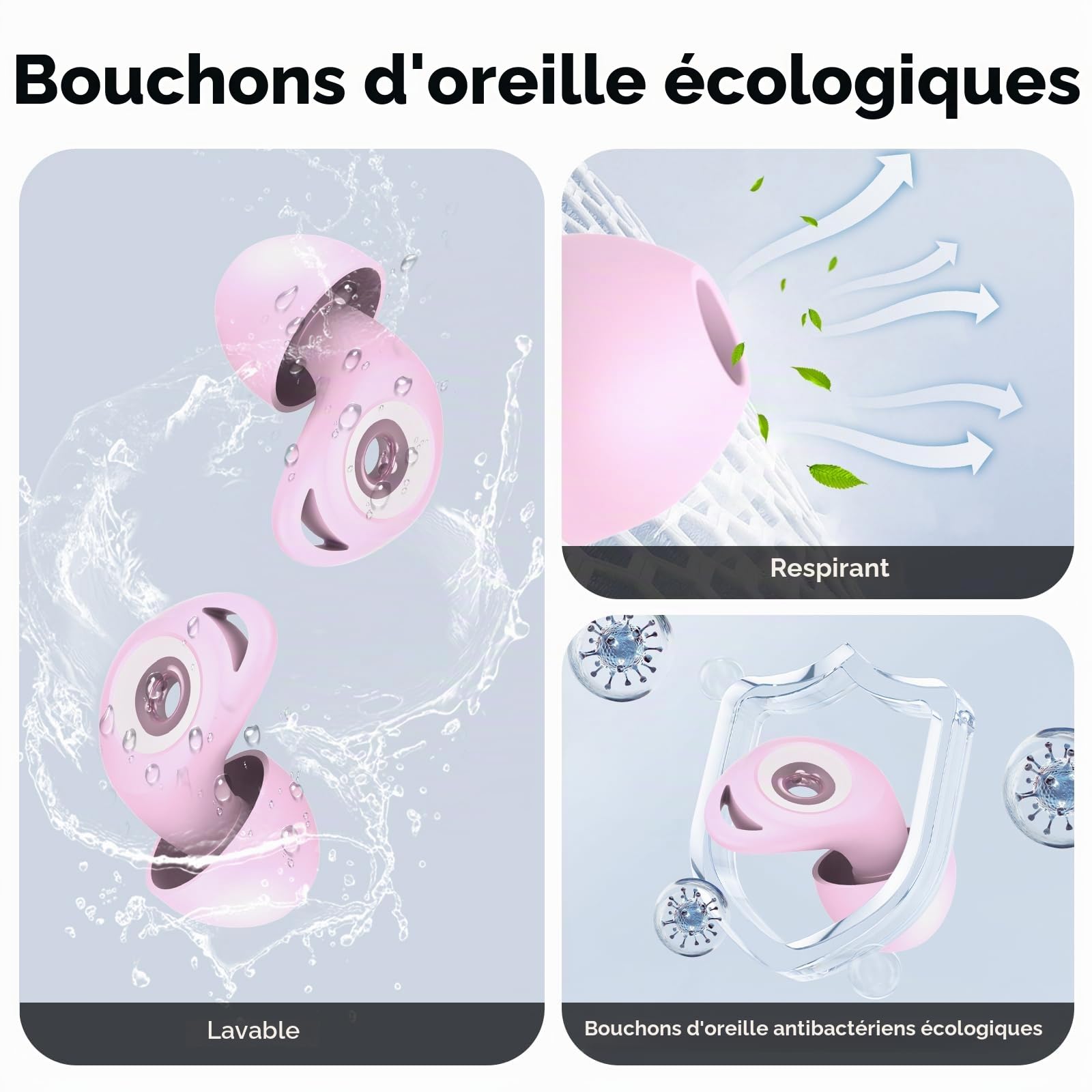 Bouchon D'oreille Pour Dormir, Anti-Bruit 45 dB, 4 Tailles (XS/S/M/L) | Douces et réutilisables, 8 embouts en 4 tailles (XS/S/M/L), bouchons d'oreille en silicone pour avion, concert, ronflement