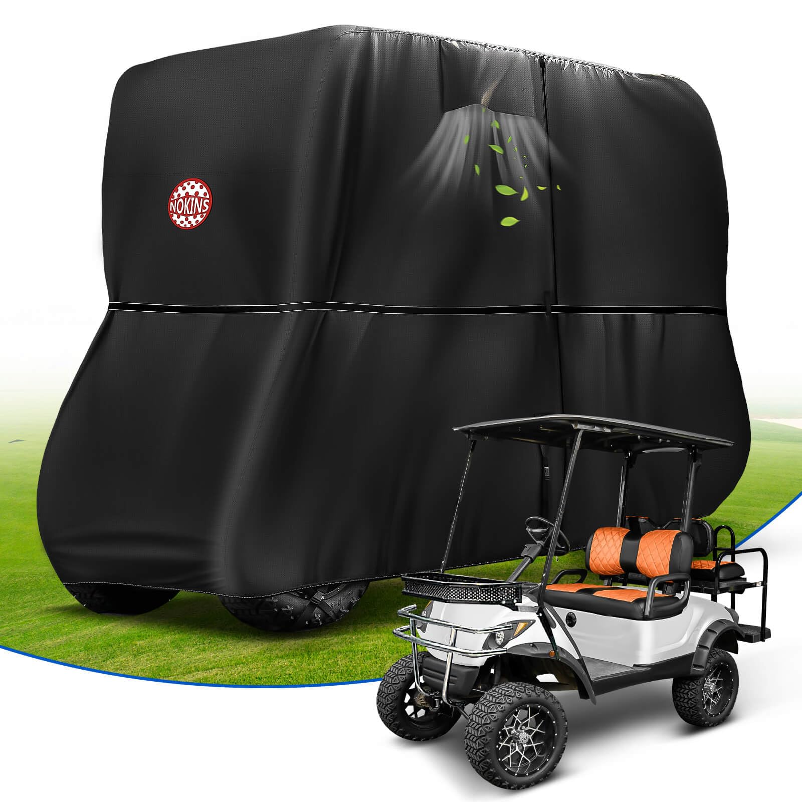 NOKINS Golf Cart Cover,420D Waterproof Oxford Fabric Cover Fit for Yamaha Drive/Drive 2 Golf Cart 2+2 Passengers, Heavy-Duty Windproof Sunproof with