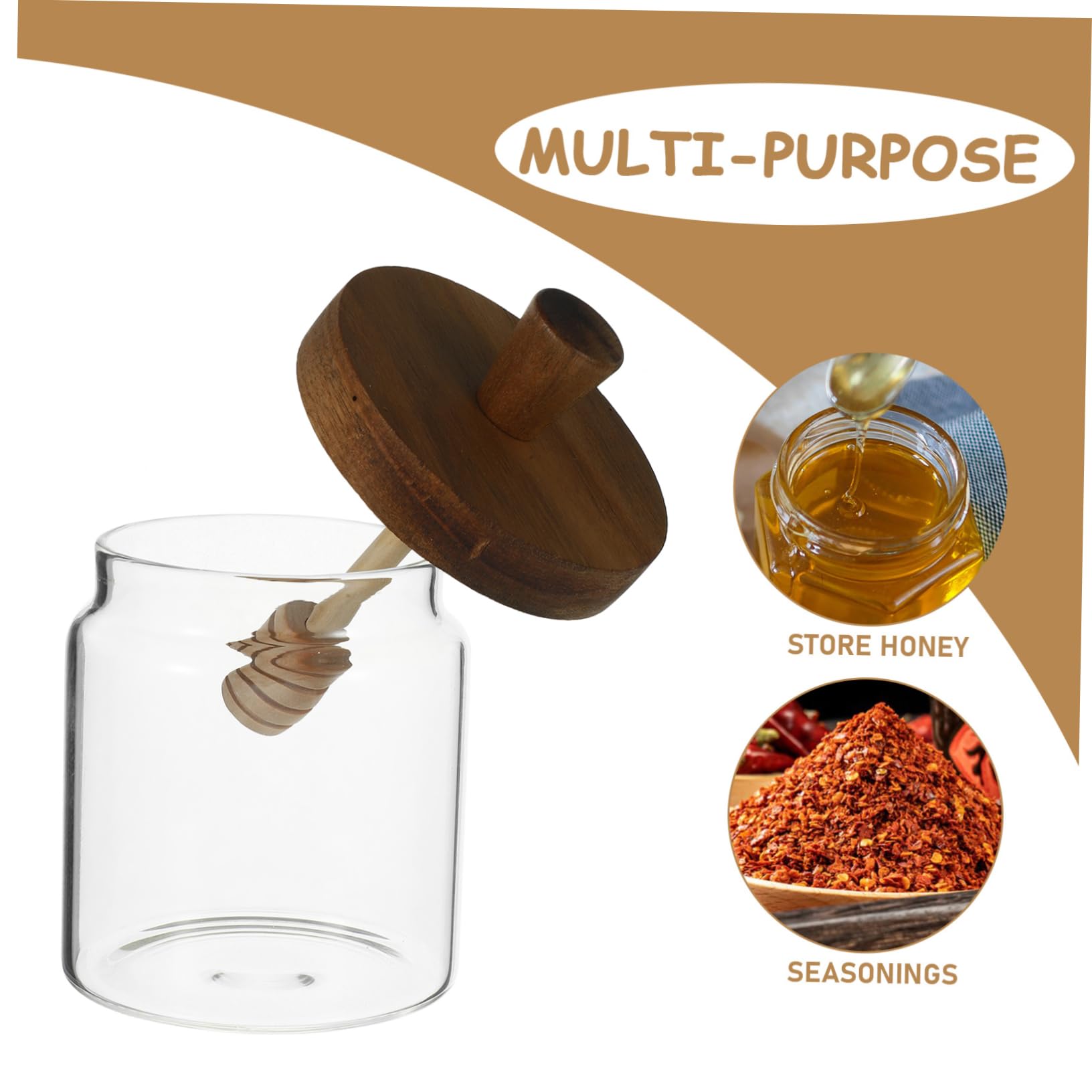 BRIGHTFUFU Honey Pot Honey Jar Tea Container Honey Dispenser Honey Dipper Honey Container Jar Glass Honey Container Syrup Dispenser Honey Storage Jar Clear Honey Container Wood Transparent
