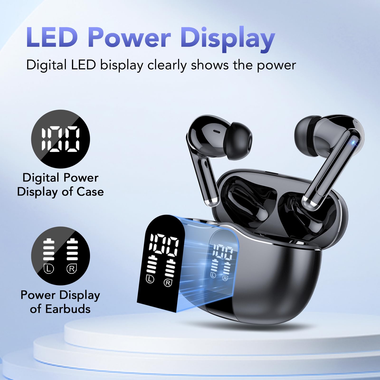 Tukio Cuffie In-Ear, Cuffie wireless con altoparlanti stereo hi-fi da 14 MM, durata della batteria di 40 ore con vano di ricarica a LED, uffie di qualità sonora leggere, portatili