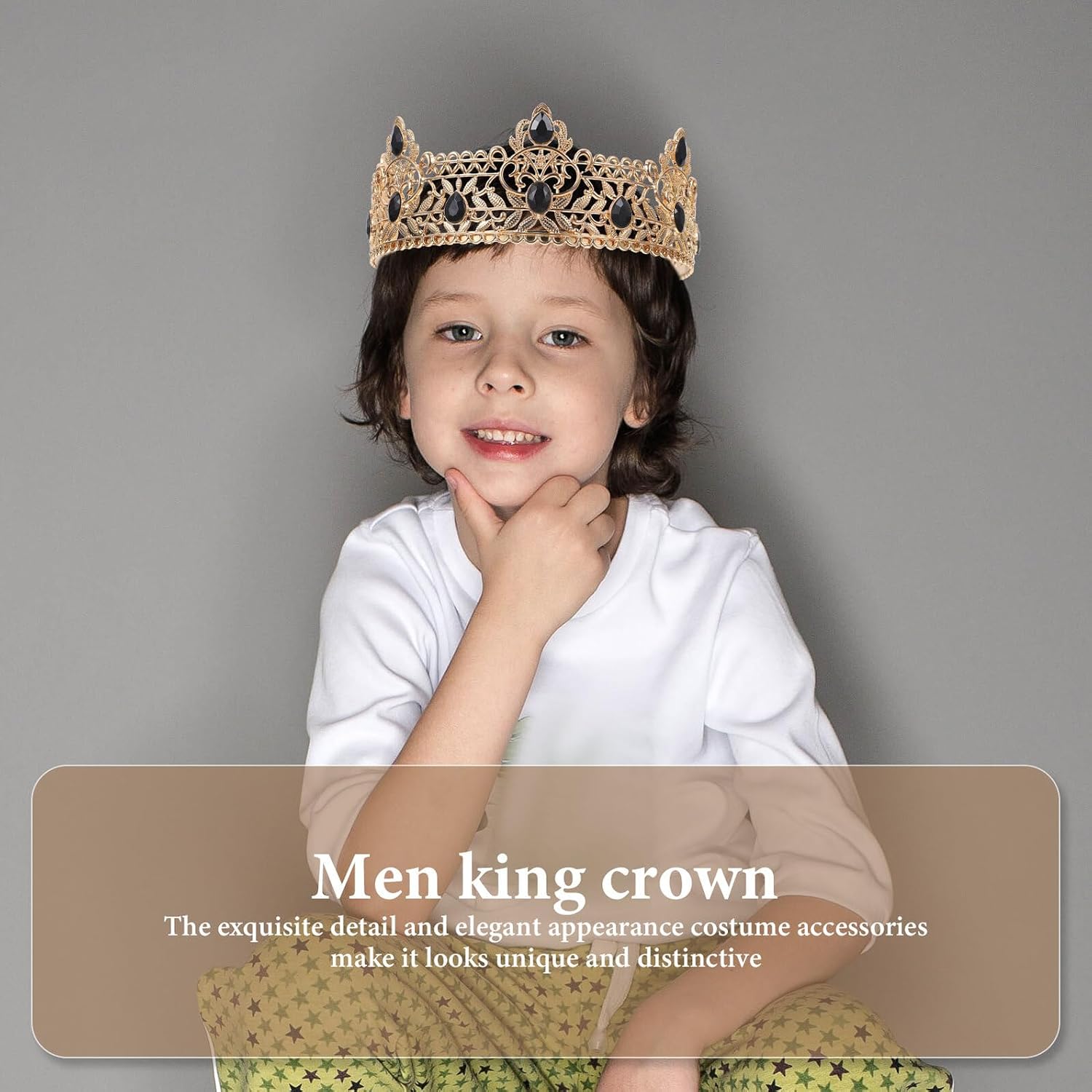 SECFOU Men’s King Crown for Cosplay and Wedding, Baroque Style Alloy Prince Hair Circlet in Gold and Black, Costume Accessory for Prom and Birthday