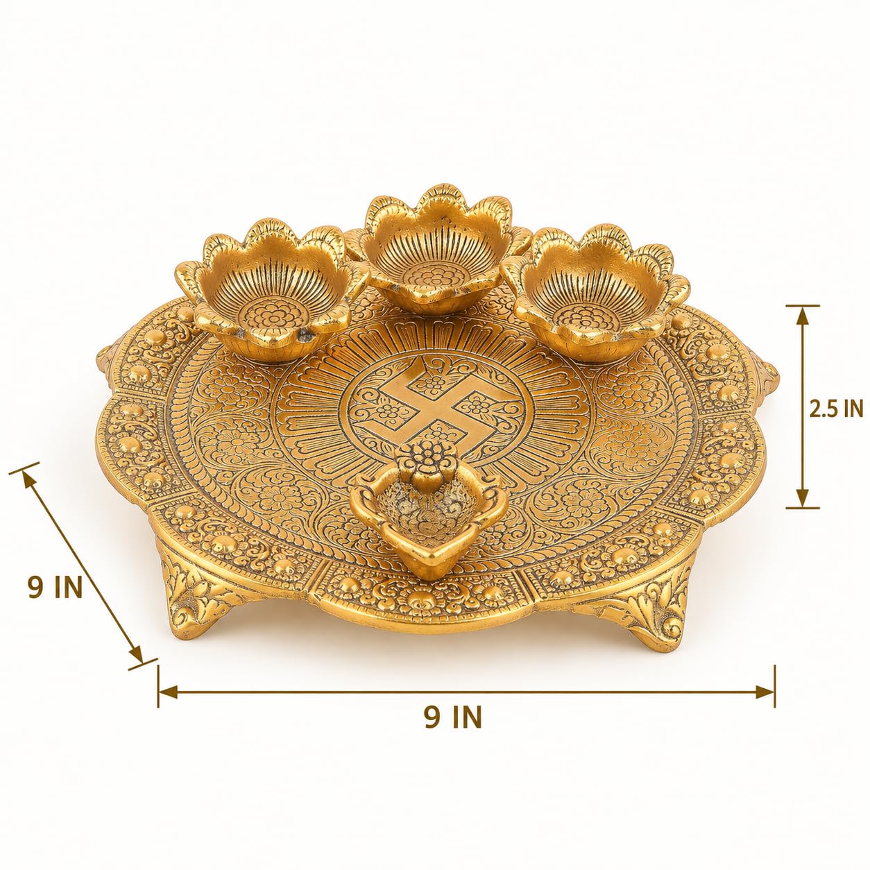 Gold Pooja Thali Set - Elegant Design & FREE SHIPPING -4