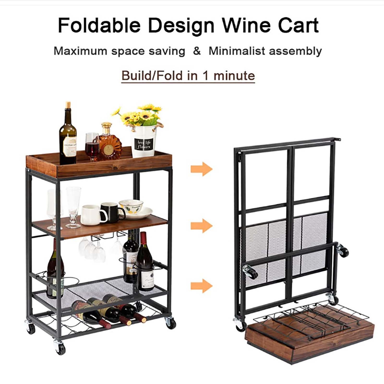 Carrello per Bevande, Carrello Bar a 4 Ripiani, Carrello per servire Il tè su Ruote bloccabili, portabottiglie Indipendente per Sala da Pranzo e Soggiorno