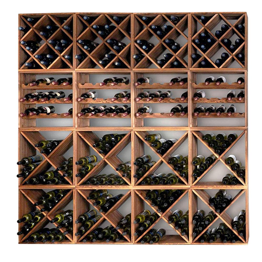 Cave à Vin Modulable CUBOX 50 – Rack Mural 320 Bouteilles – Système Composable en Bois FSC® – Set 16 Modules – Saper Bere Bene® – Couleur Brun Foncé – Dim. 200x200x25 cm