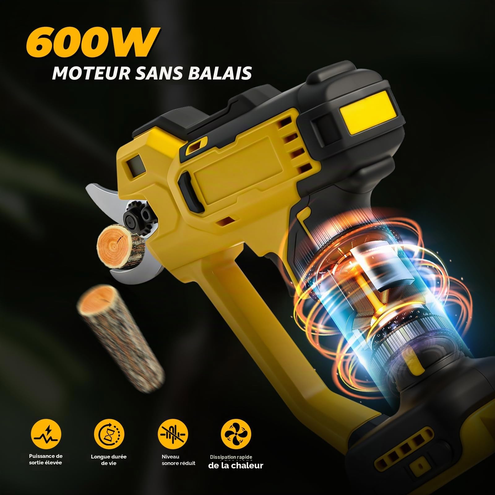 Sécateur électrique sans fil compatible avec batterie Dewalt 18 V (sans batterie), 600 W, max 35 mm, sécateur de jardin pour jardin, vigne