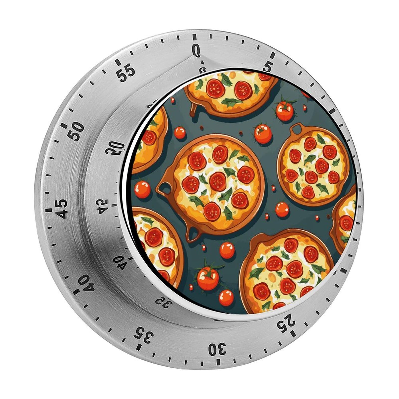 Pizza Food Timer Loud Mechanical Timer Stainless Steel 60-Minute Kitchen Timers Waterproof Chef Cooking Timers Sport Countdown Clock Portable Countdown Alarm Adult