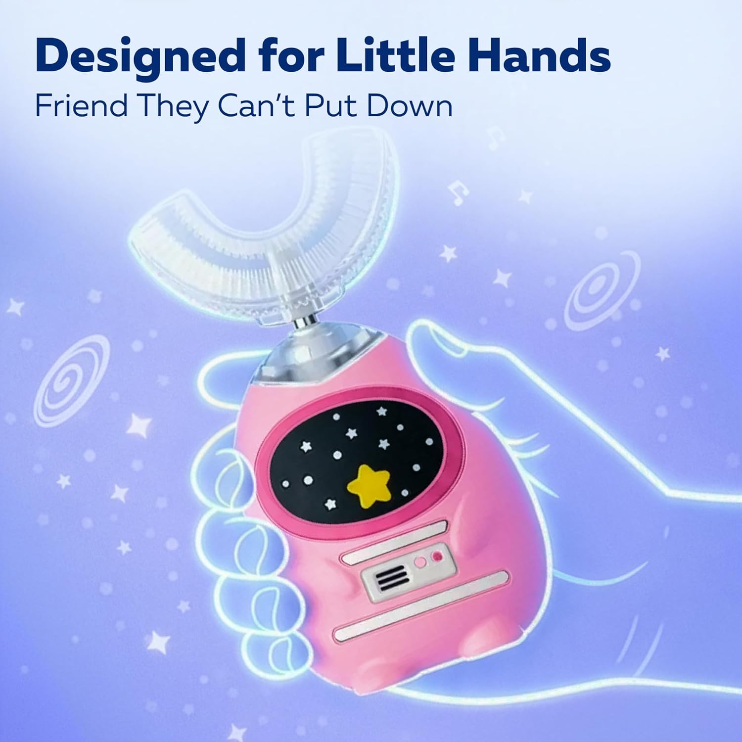 Kids U-Shaped Electric Toothbrush, Voice Guidance & Music Guided Brushing, 4 Brush Heads, 3 Modes, 360° Gentle Silicone, Type-C Charging, for Ages 3-12 (Power Pink)