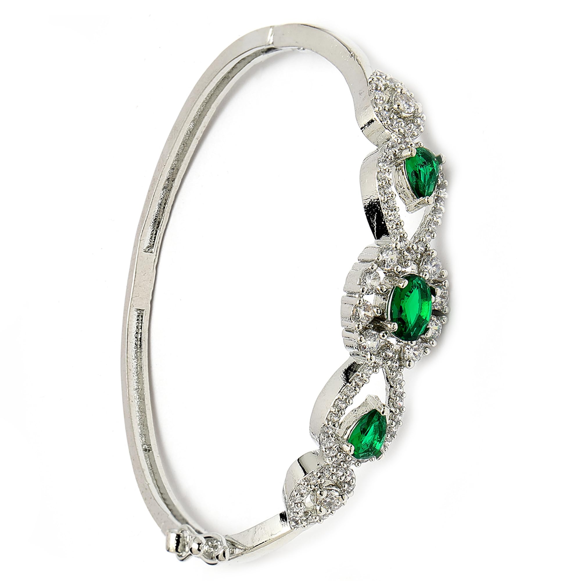 18K Silver Plated Brass Openable Crystal Bracelet Latest Stylish Cuff Bangle with Rhodium Plated American Diamond Cuff Kada Bracelet For Women & Gift for Girls-image-37