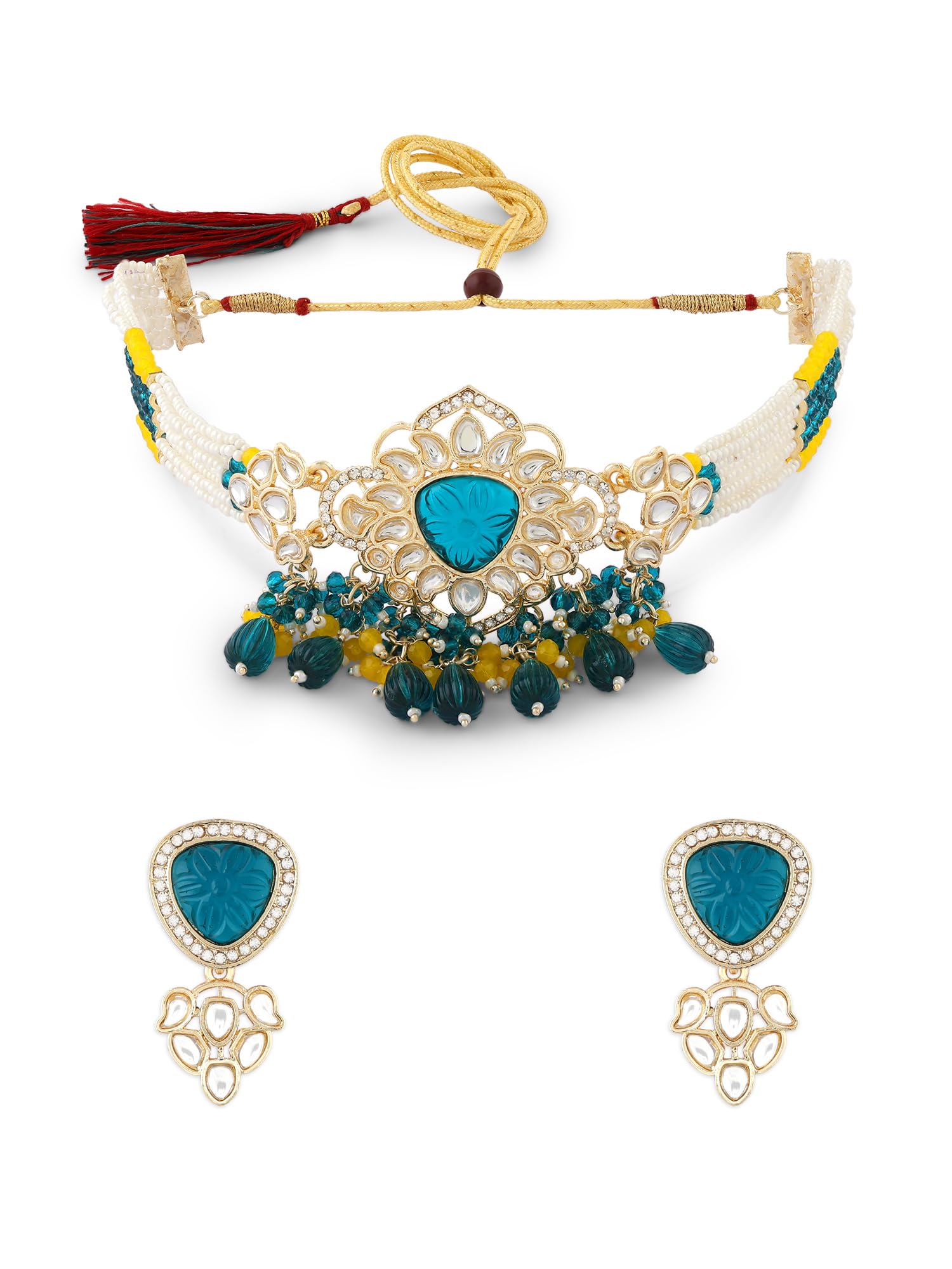 ZAVERI PEARLS Green & Yellow Multistrand Beaded Kundan Choker Necklace & Earring Set For Women-ZPFK17608 (B0CWNXRX11) Amazon Price History, Amazon Price Tracker
