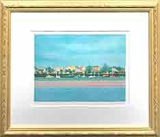 マルチノ　 風景画 リトグラフ 235/250 港の朝　美術品　絵画インテリア マルチノ 風景画 リトグラフ 235/250 港の朝 美術品 絵画