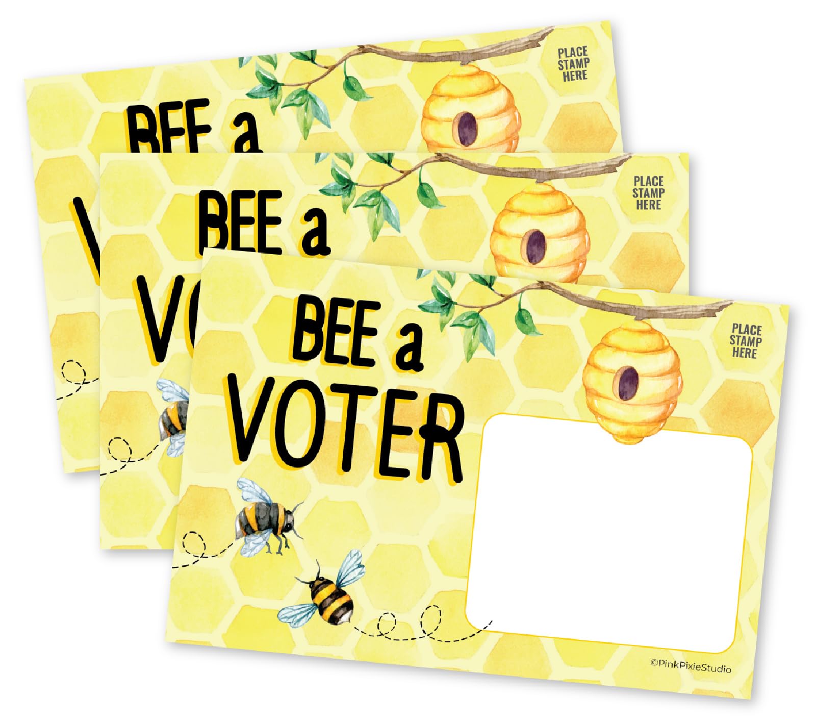 Pink Pixie Studio 100 Voting Postcards Bee a Voter Cards 4 x 6” Bulk Blank Back for Message to Encourage Voting Political Issues Vote No Smear Made in the USA