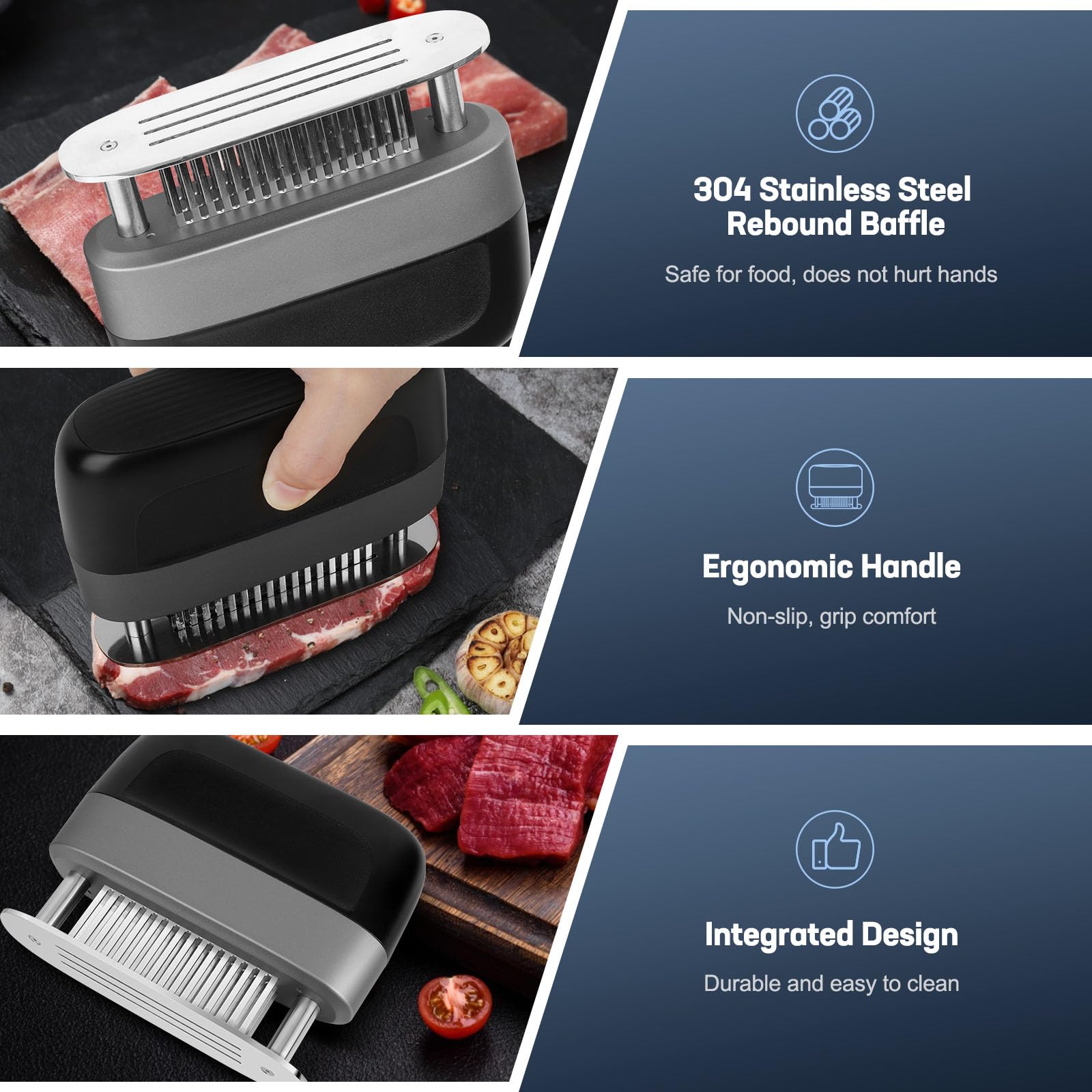 tenderizer do mięsa w 100% z ostrzami iglastymi ze stali nierdzewnej, tenderizer do steków-meat tenderizer, ręczny gadżet kuchenny do steków, kurczaka, wieprzowiny, ryb i grilla, czarne