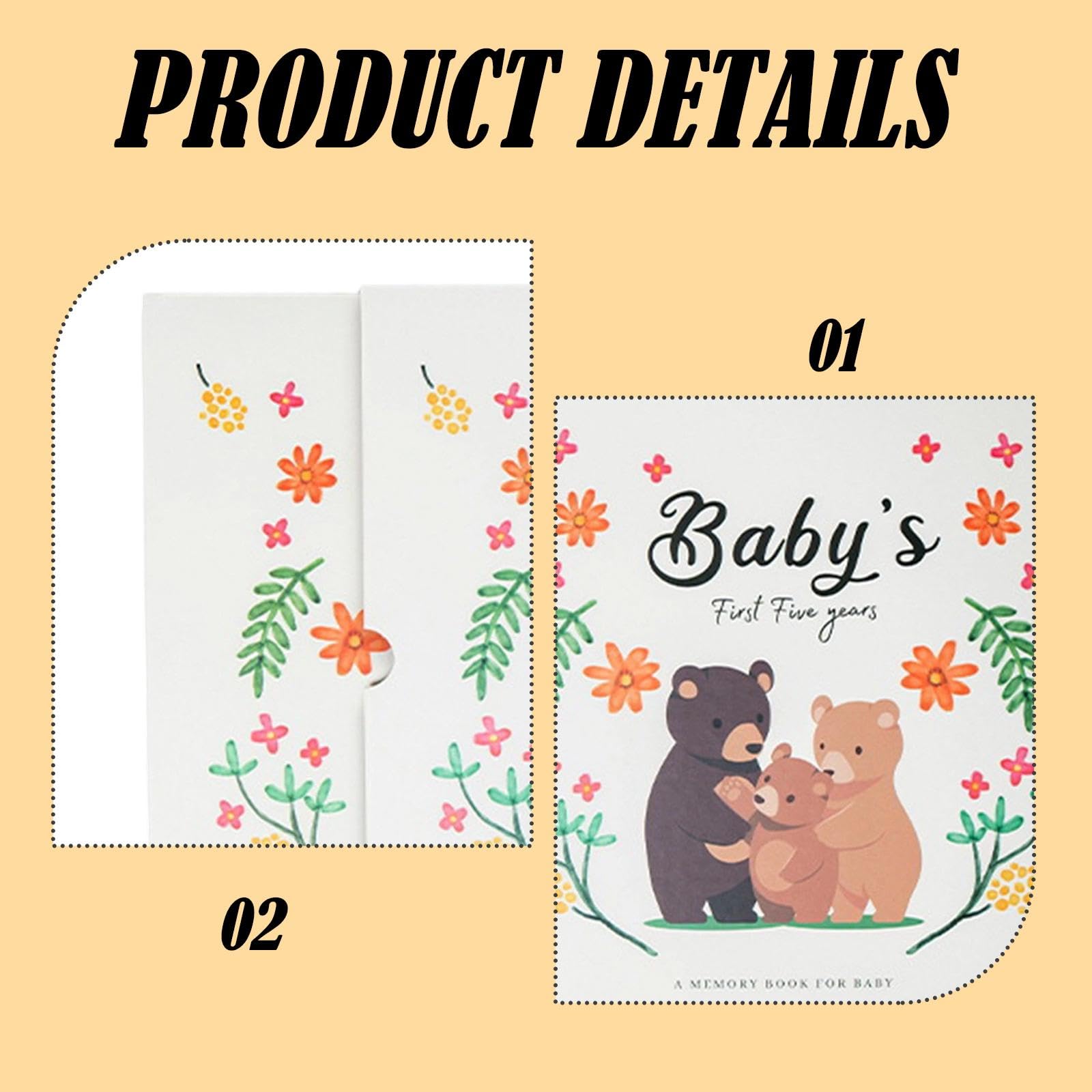 Erinnerungsbuch/Tagebuch für Neugeborene, Einfach für Frischgebackene Eltern, Unisex, Erinnerungsgeschenk Zur Babyparty, Wachstumsalbum, Bär