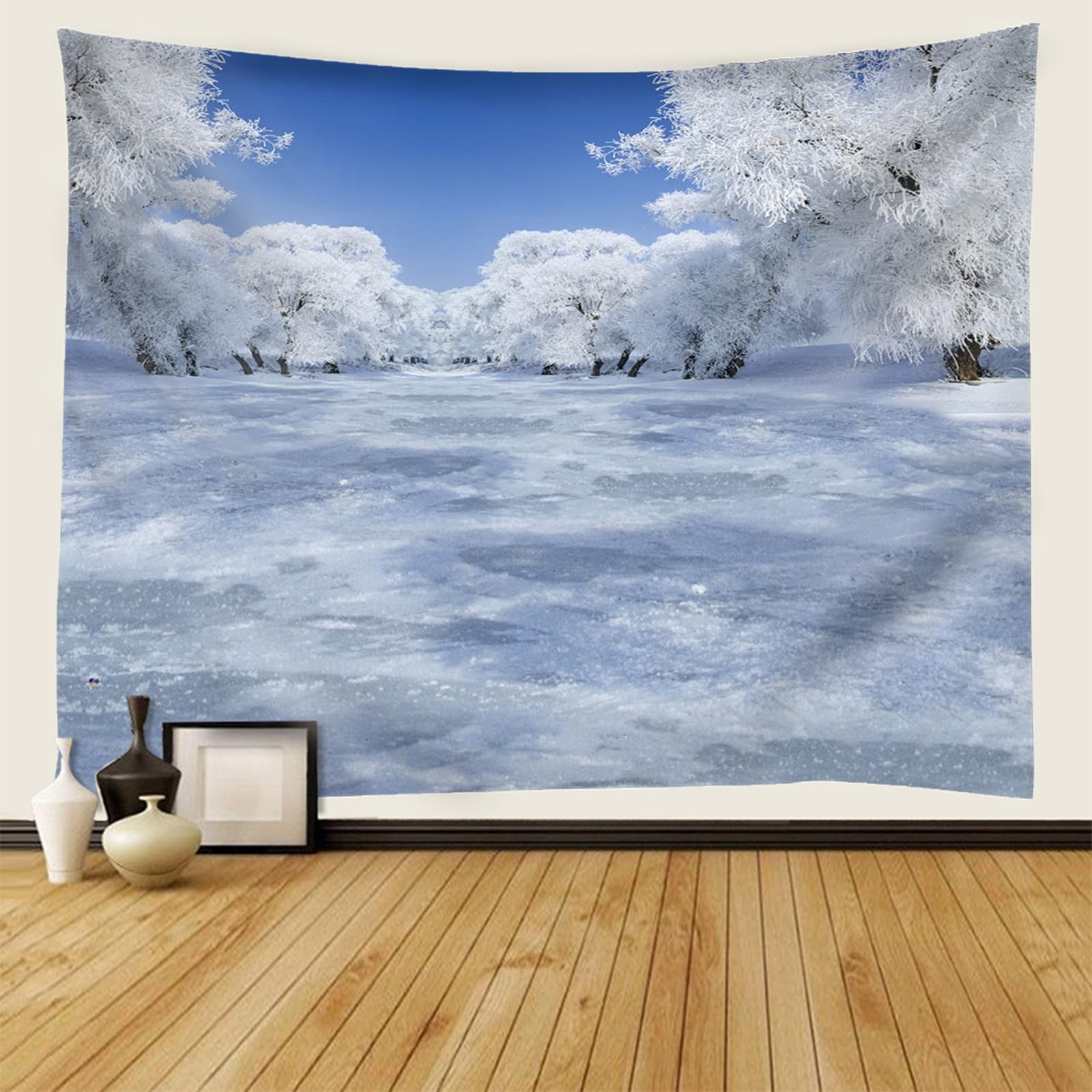 RDSGYZ Zasłona ścienna, naturalna, dywan ścienny 240 x 260 cm, motyw zimowy, motyw lasu, makata, chusta na ścianę, dywan ścienny, do sypialni, pokoju dziecięcego