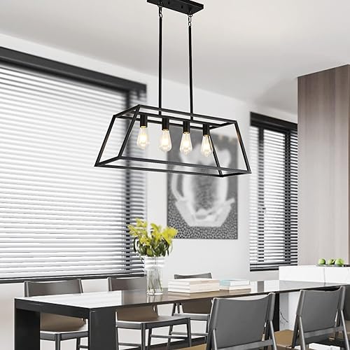 Miniatura 4 de HQZBPT Iluminación colgante para isla de cocina, lámpara colgante lineal, color negro mate, 4 luces, iluminación colgante industrial para isla de