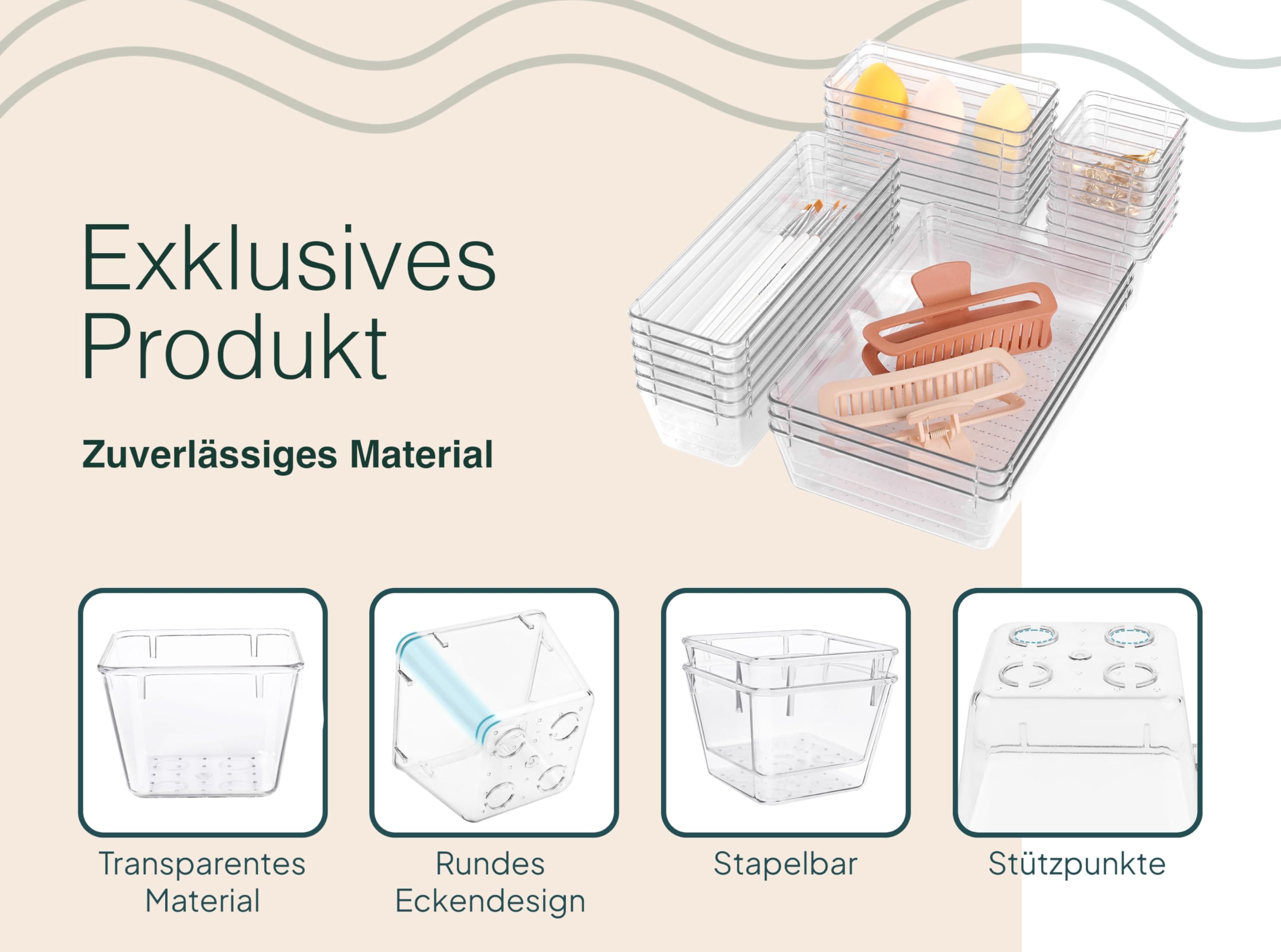 uandu Organizer per cassetti, set da 50 pezzi, organizer da scrivania, organizer da cucina, organizer per cassetti, organizer da toeletta, organizer per trucchi, organizer per cassetti, organizer da