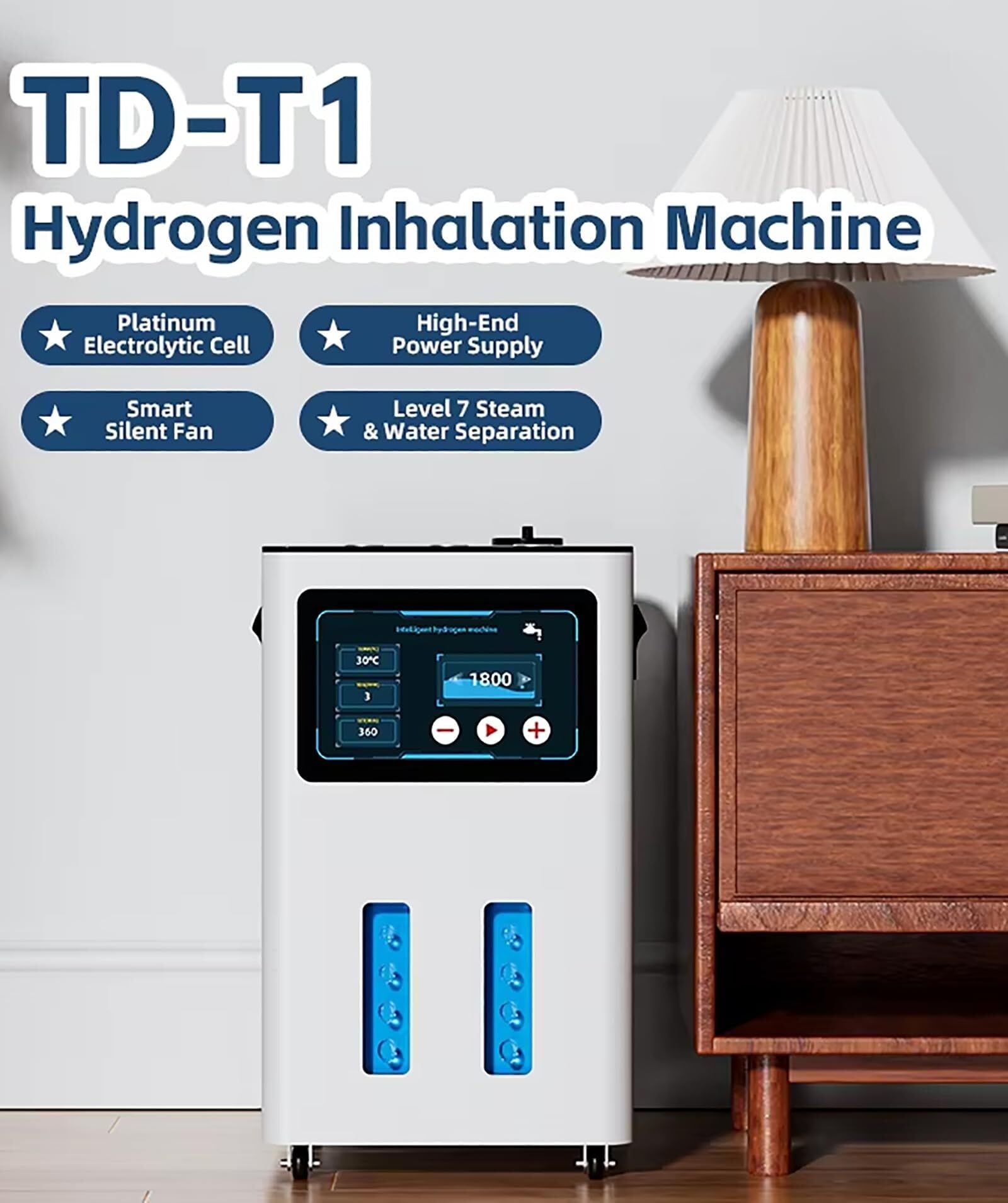 Przenośny generator wodoru Maszyna do inhalacji wodorowej, generator inhalatora o wysokiej czystości z regulowanym przepływem i czasem, automatyczny system wodny(White,4200ml/Min)