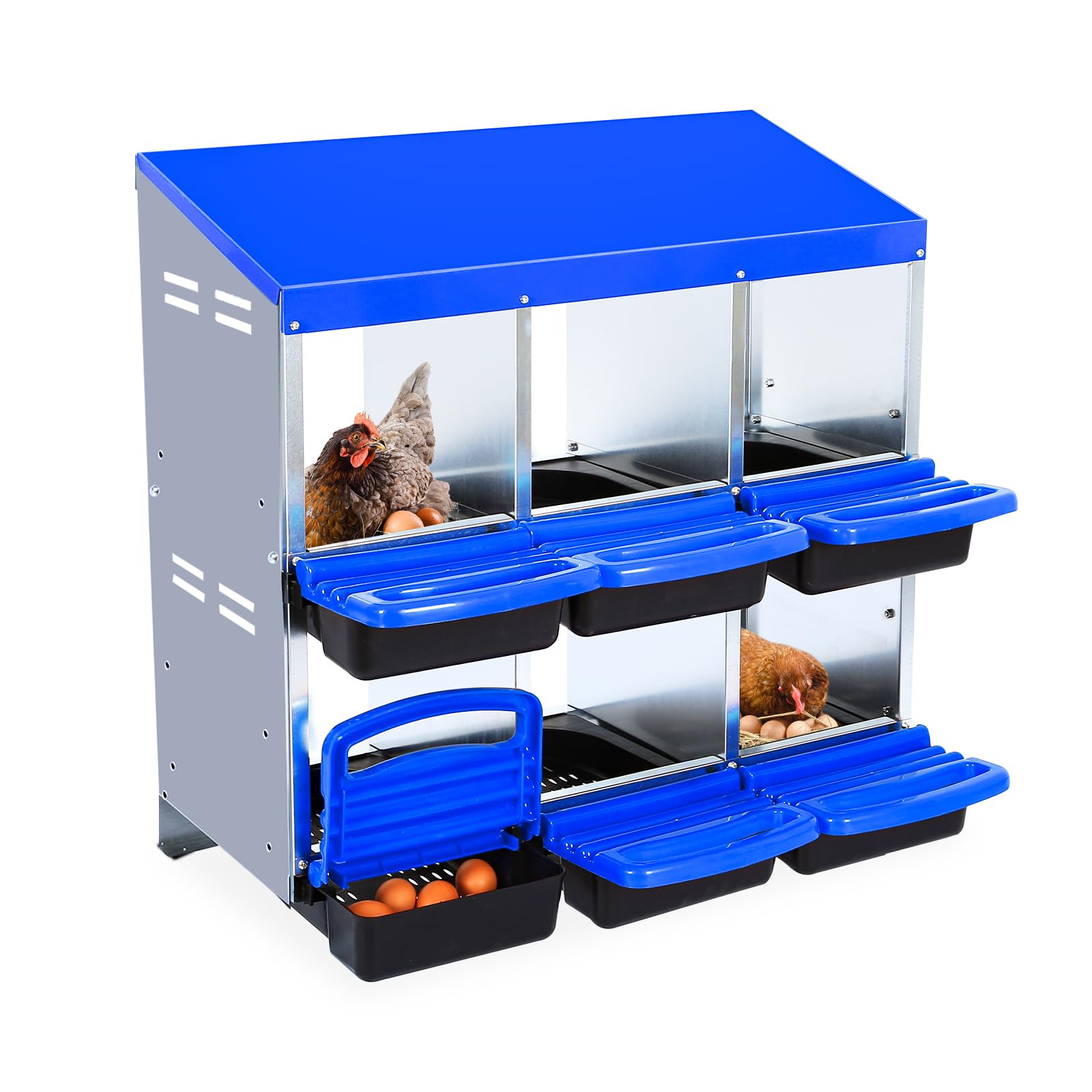 Garvee Caja De Anidación para Gallinas 6 Compartimentos Acero Galvanizado Antióxido Tapa Extraíble