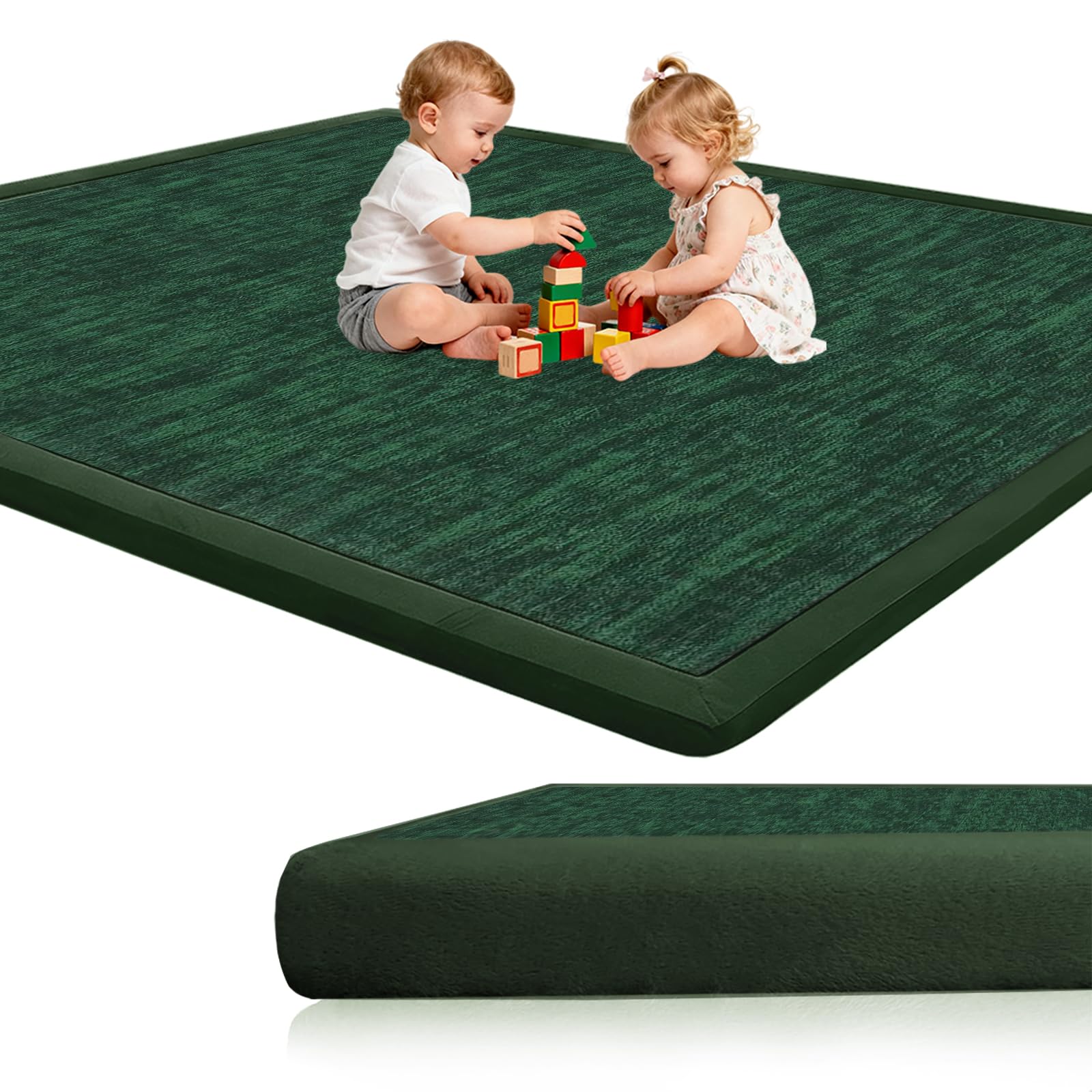Alfombra para habitación infantil de juegos Voxirum de espuma verde grande