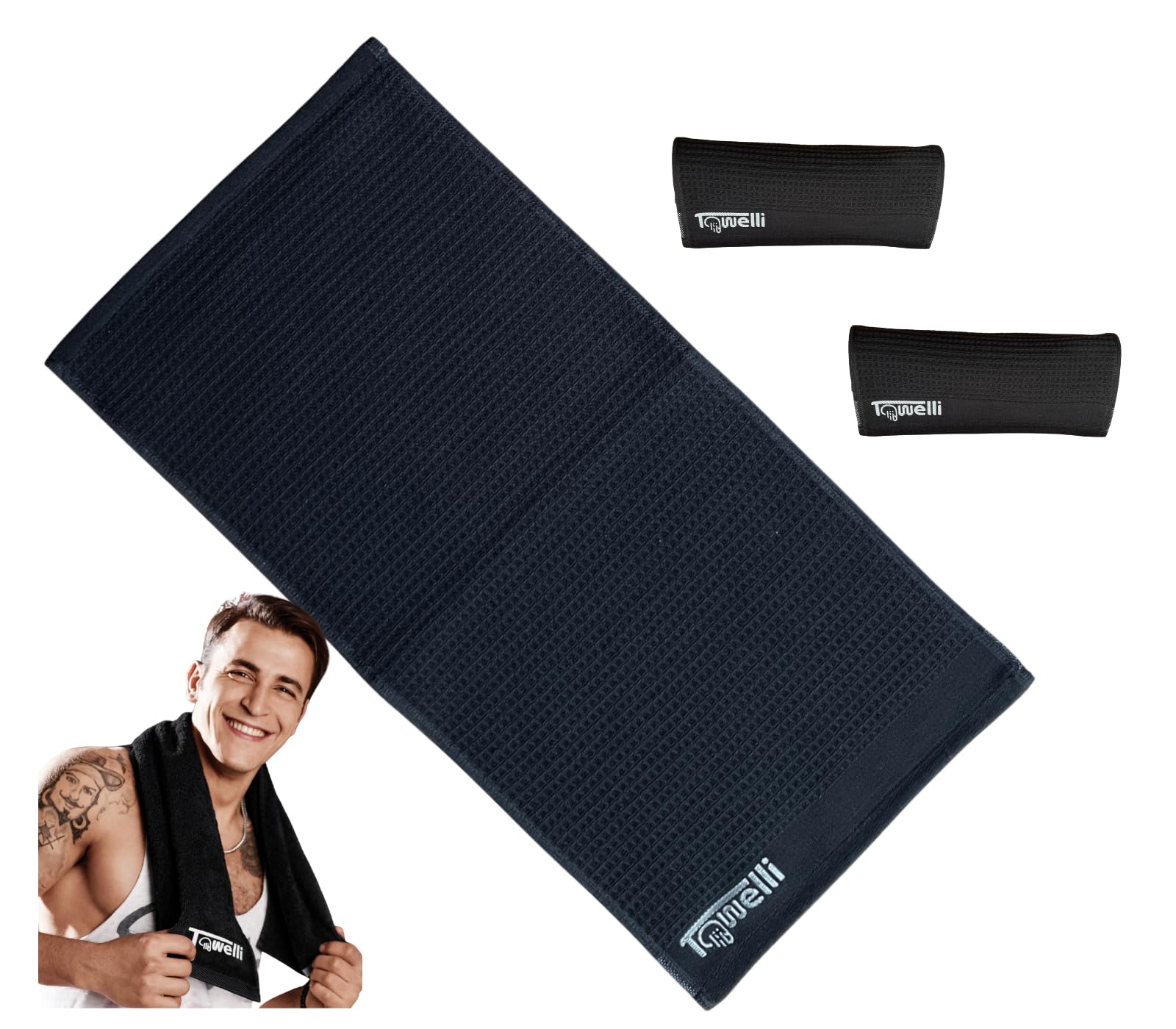 JWL Premium Turkish Cotton Gym Towel | Quick Dry Sports Towel for Gym, Running, Swimming, Yoga & Travel | Soft Absorbent Lightweight Workout Towel (Black, 30x53cm ~ 12x21 inches, Pack 3)
