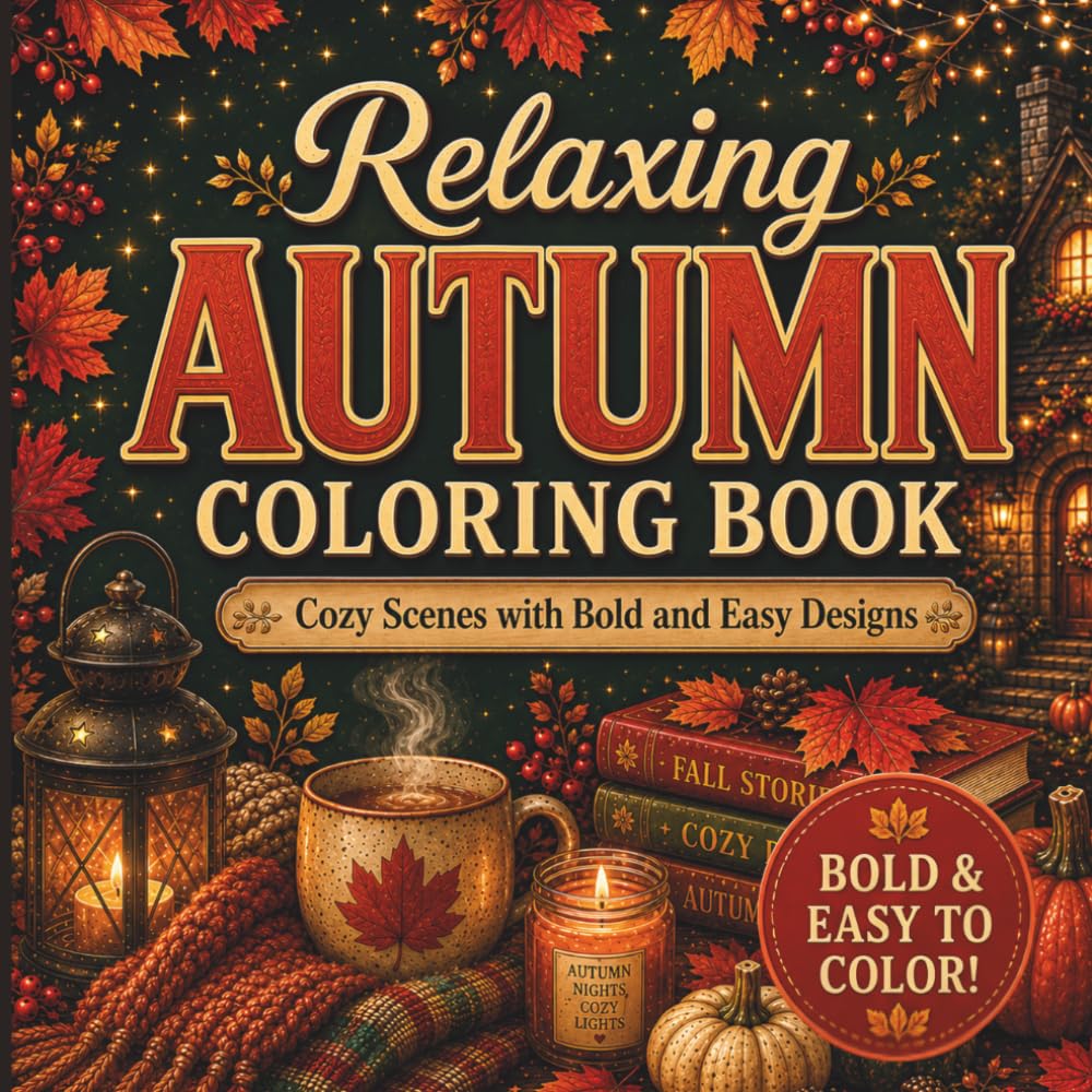 Relaxing Autumn Coloring Book: Cozy Scenes with Bold and Easy Designs