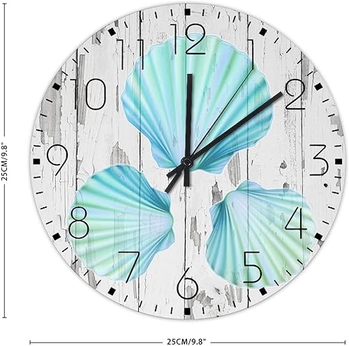 Miniatura 2 de Relojes de pared de madera de 10 pulgadas, náuticos, playa, océano, conchas, decoración de chimenea, para lofts, sin marco, bajo el mar, pulpo,